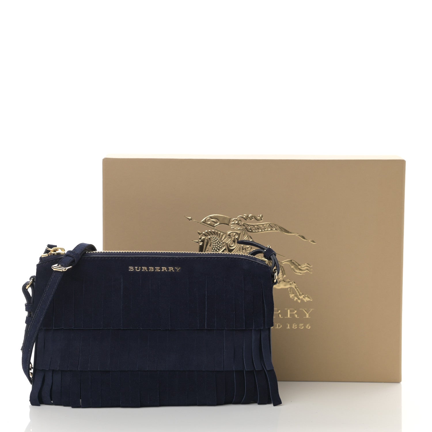 Burberry Suede Fringe Peyton Crossbody Clutch Bag Blue 11 of 11