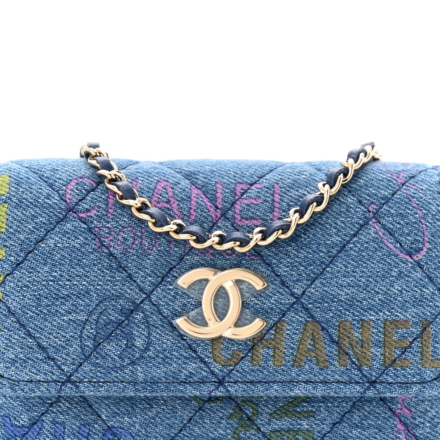 Denim Quilted Denim Mood Clutch With Chain Blue Multicolor