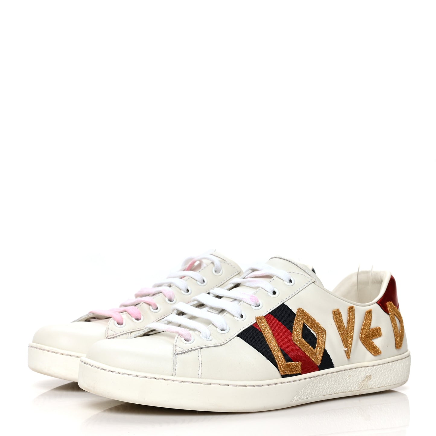 Calfskin Nappa Web LOVED Embroidered Mens Ace Sneakers 9 White Red Flame Notte