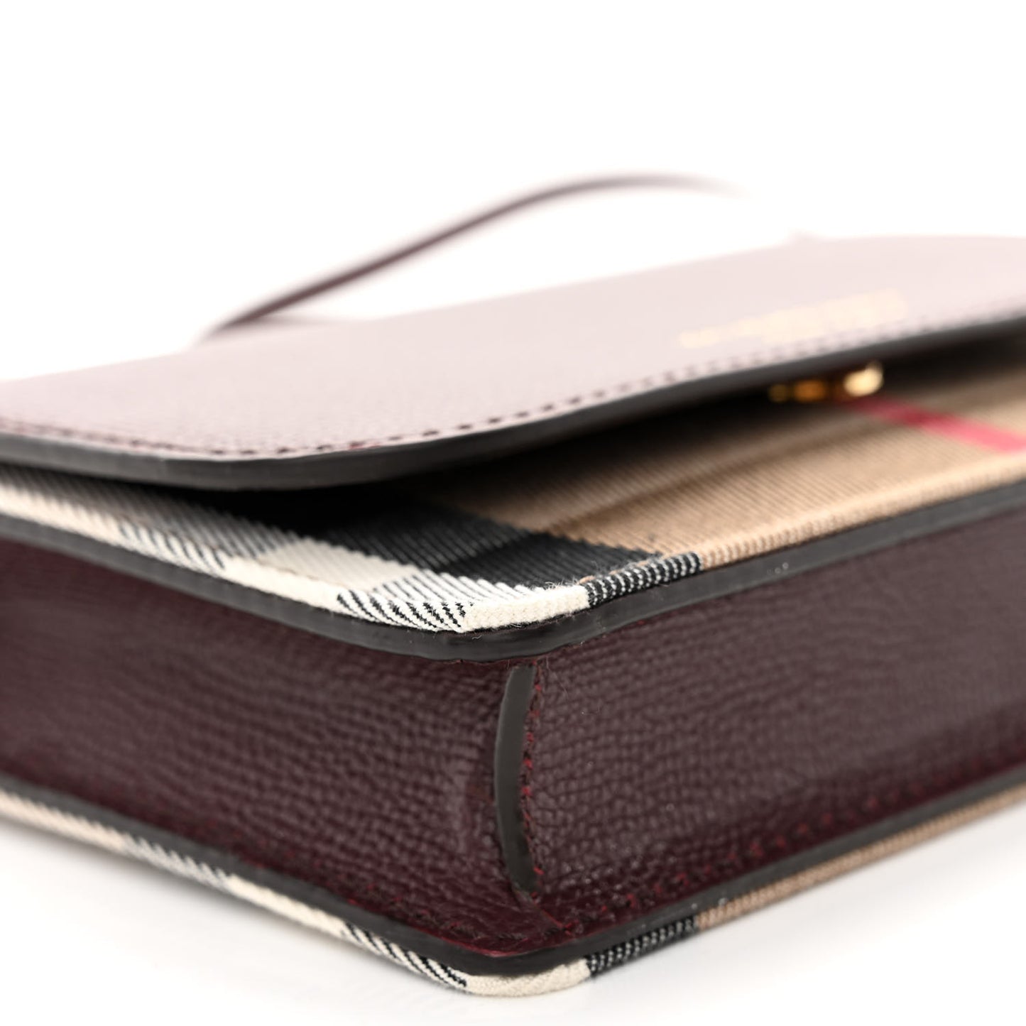 Derby Calfskin House Check Wallet On Chain Mahogany Red