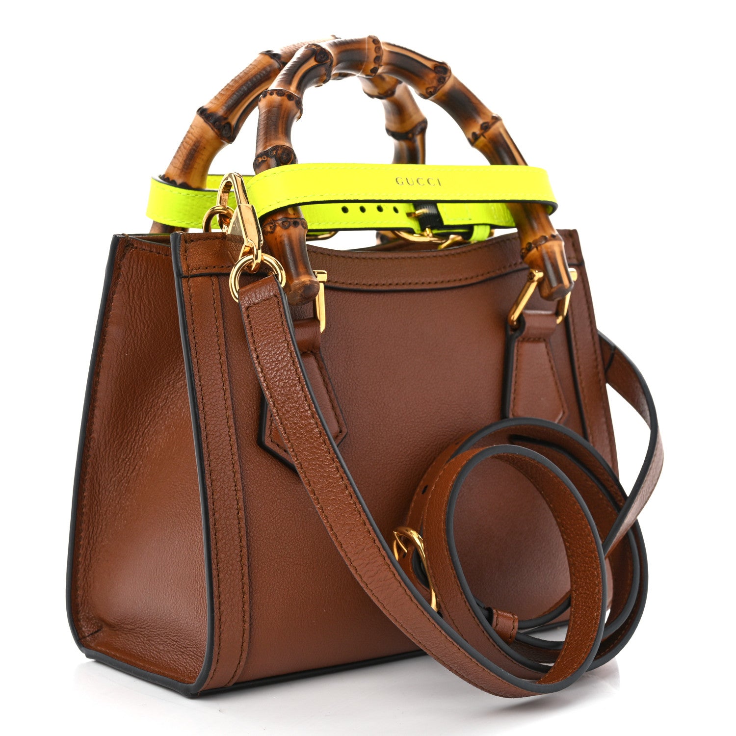 Gucci Wonka Grain Calfskin Mini Diana Tote Bag Cuir Yellow Fluo 3 of 11