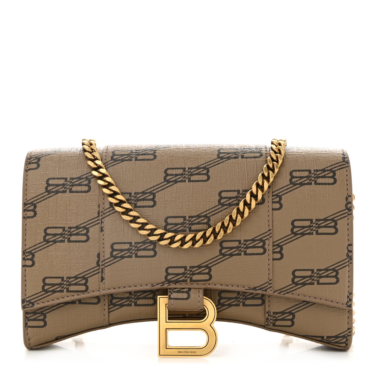 Coated Canvas BB Monogram Hourglass Chain Bag Beige Brown