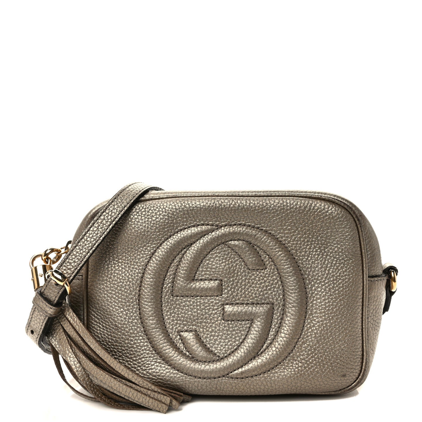 Metallic Pebbled Calfskin Small Soho Disco Bag Golden Beige