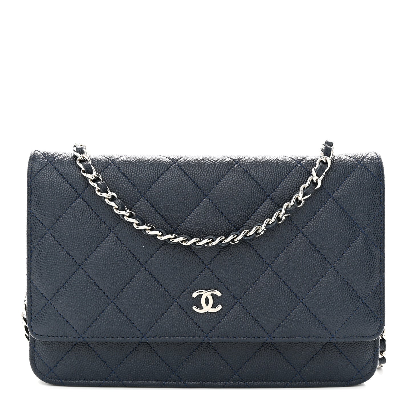 Caviar Quilted Wallet on Chain WOC Navy