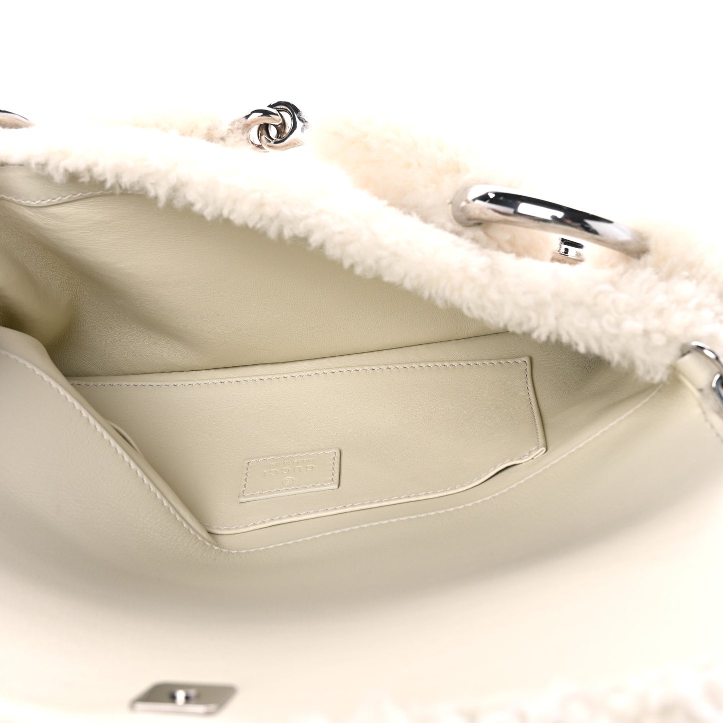 Merino Wool Medium Maxi Horsebit Chain Shoulder Bag Off White