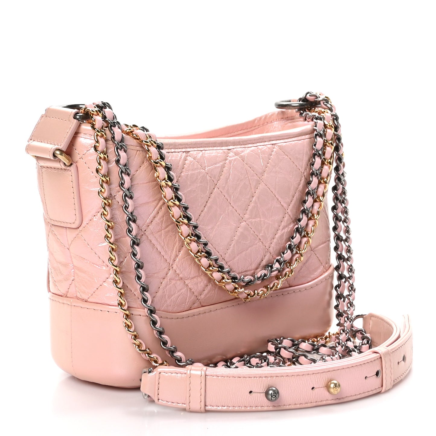 Iridescent Aged Calfskin Quilted Small Gabrielle Hobo Rose