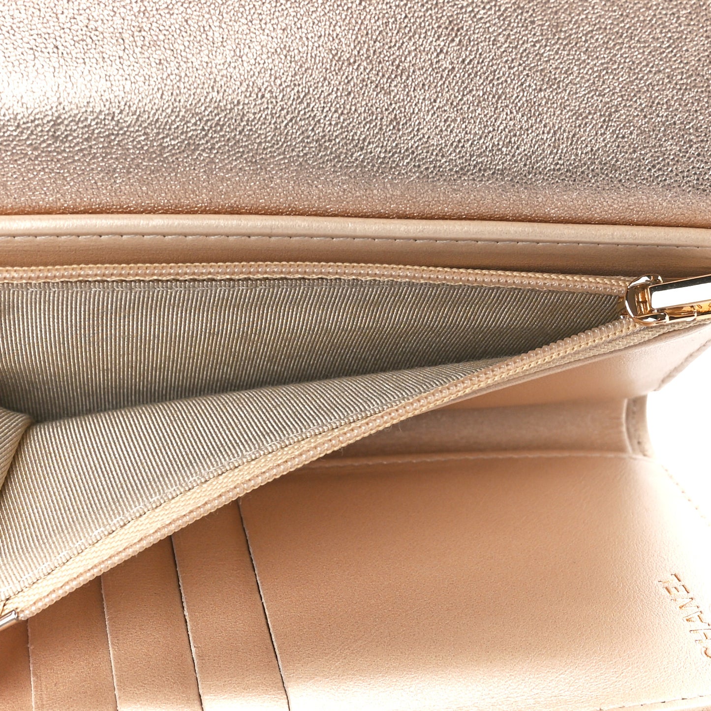 Metallic Lambskin Quilted Medium Flap Wallet Gold