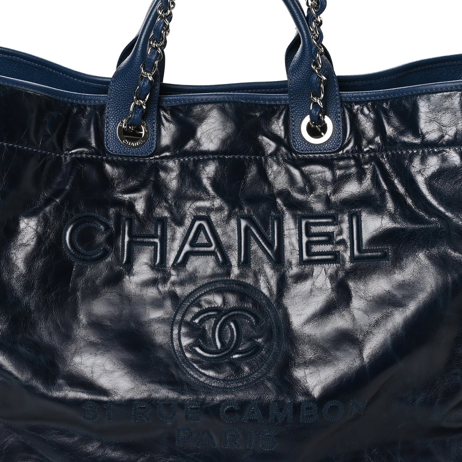 Chanel Glazed Calfskin Large Deauville Tote Blue 8 of 14