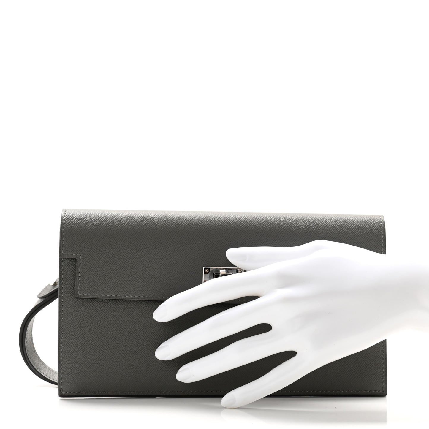 Madame Calfskin Kelly Pocket Long Wallet Gris Meyer