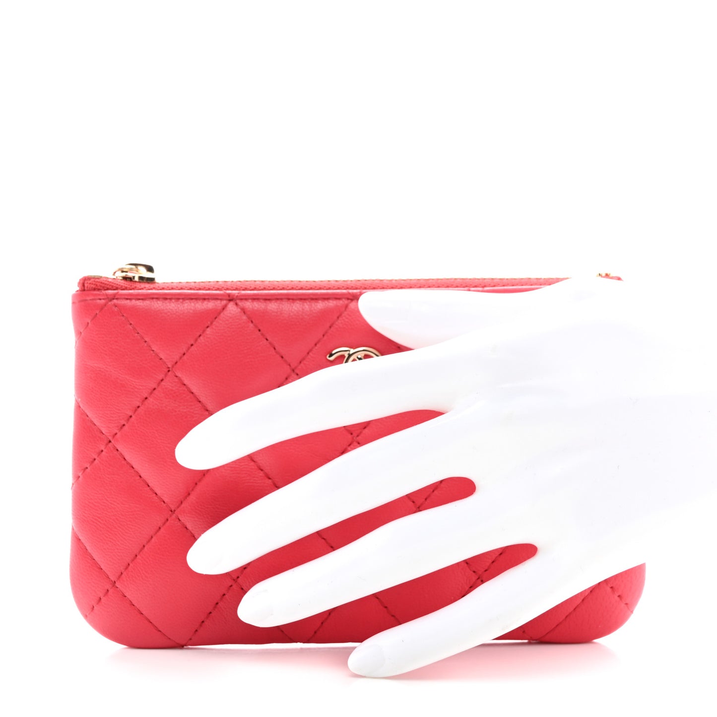 Lambskin Quilted Small Cosmetic Case Red