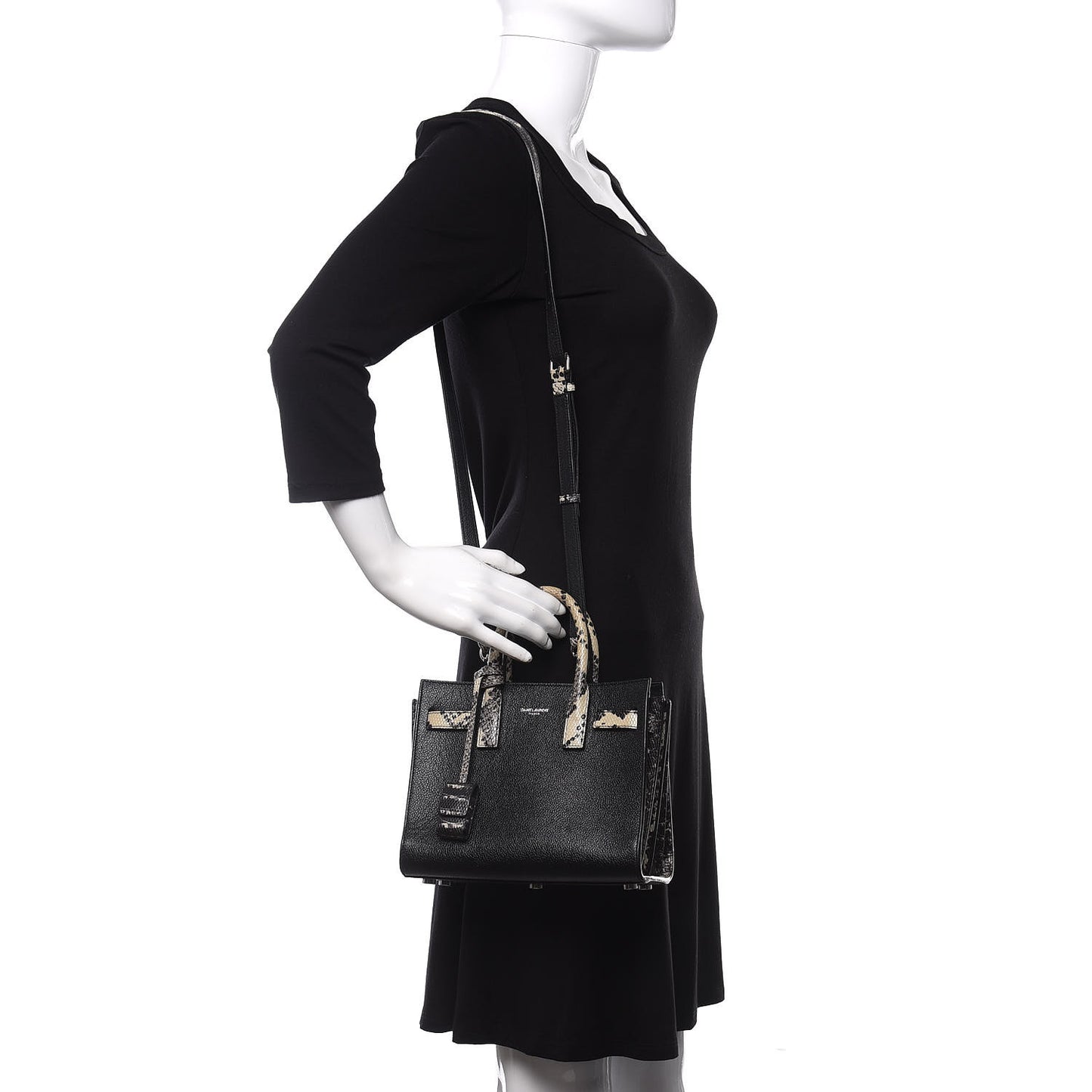Grained Calfskin Python Embossed Nano Sac De Jour Black