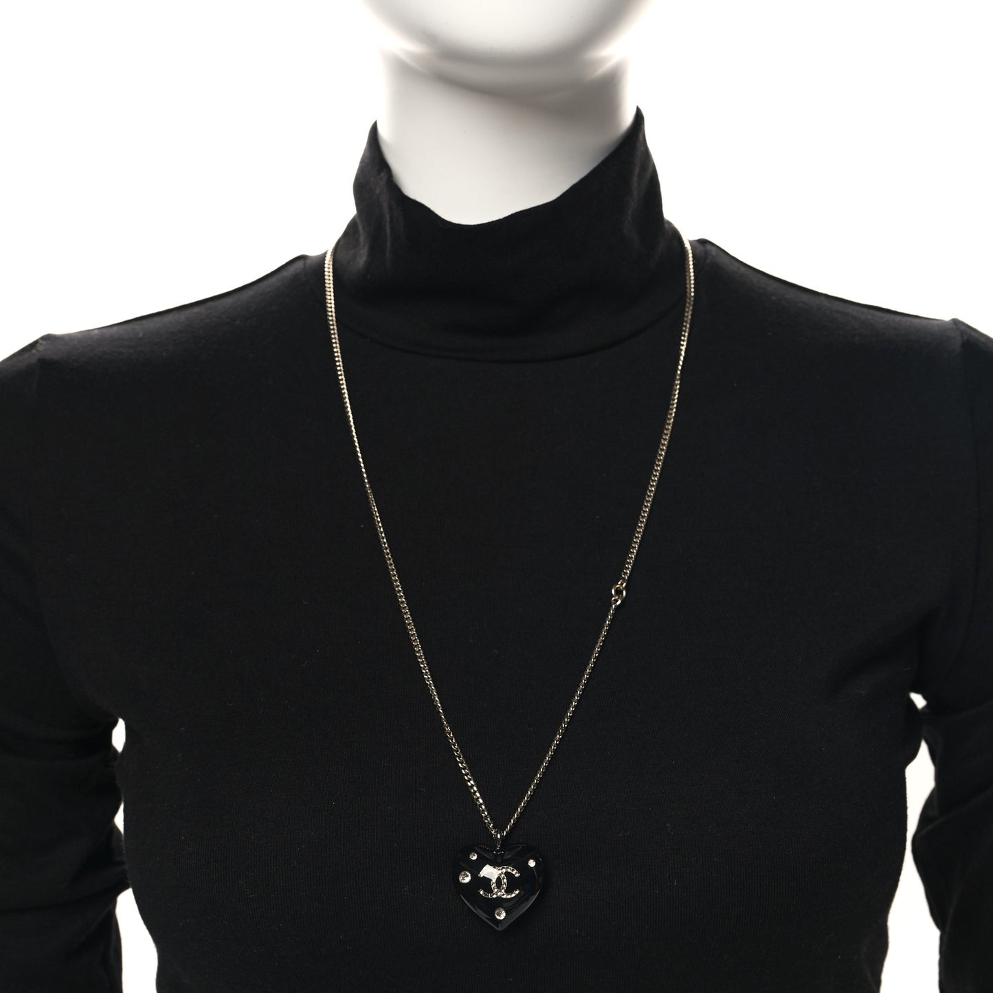 Resin Crystal CC Heart Necklace Black Gold