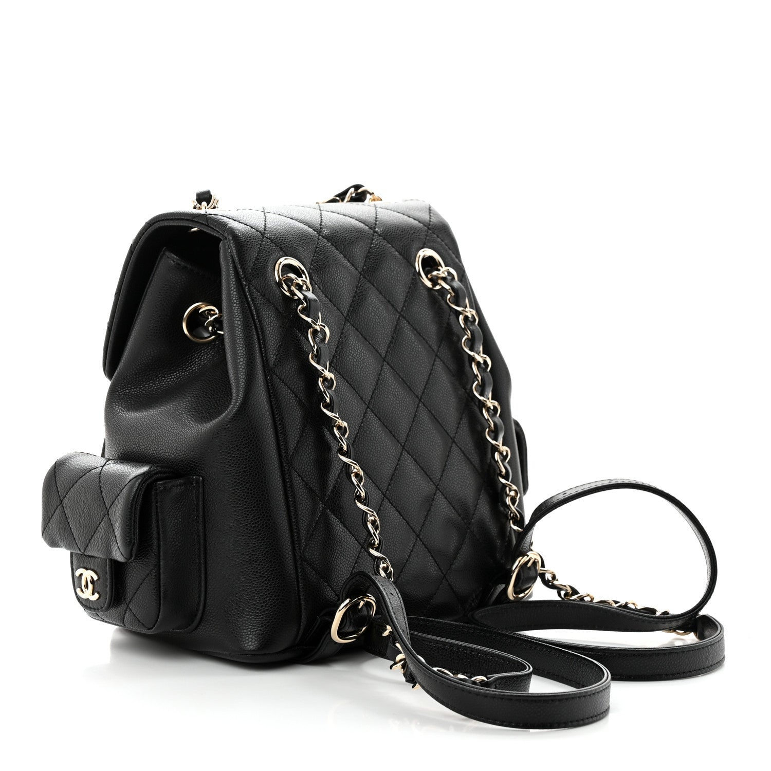 Chanel Shiny Caviar Quilted Small Pockets Drawstring Backpack Black 3 of 10