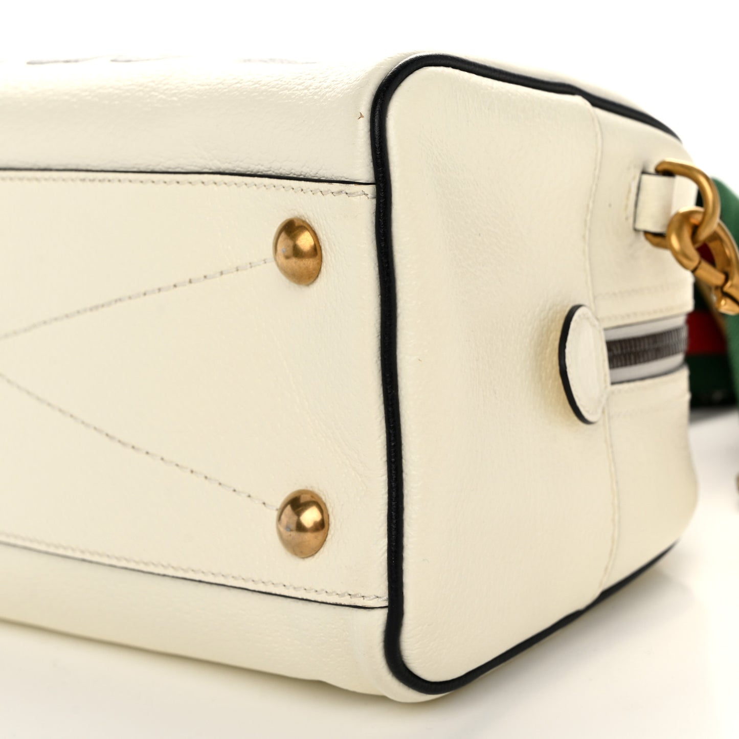 X ADIDAS Textured Dollar Calfskin Web Trefoil Logo Embossed Mini Bowling Bag Off White