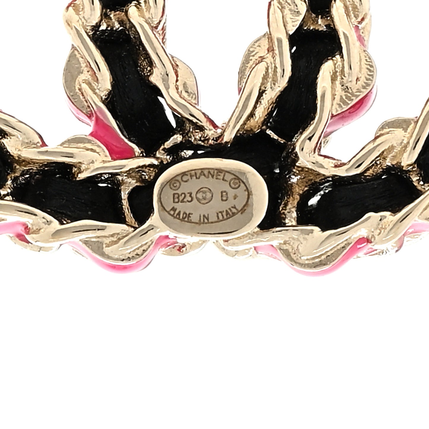 Lambskin CC Chain Earrings Black Gold Pink