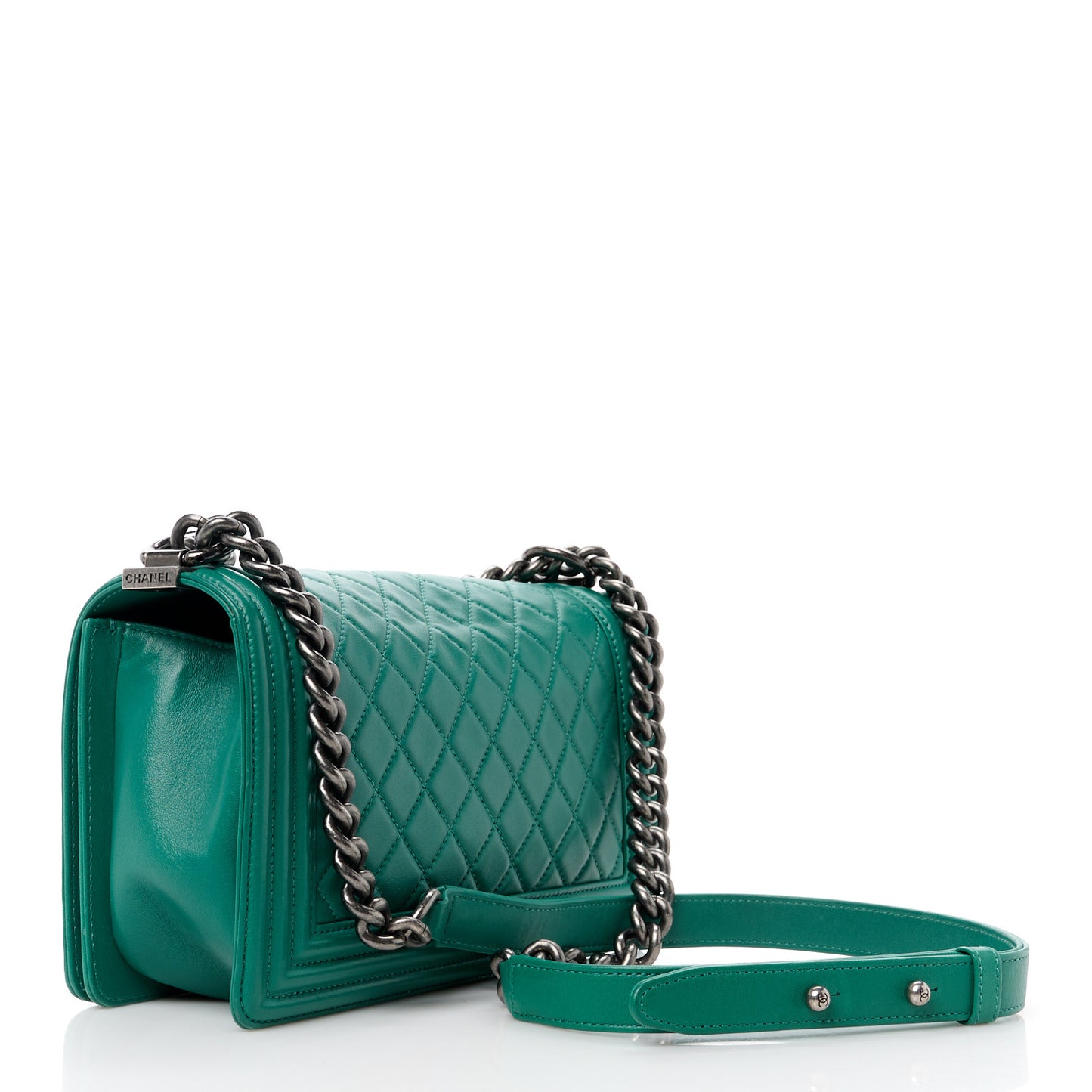 Lambskin Quilted Medium Boy Flap Green