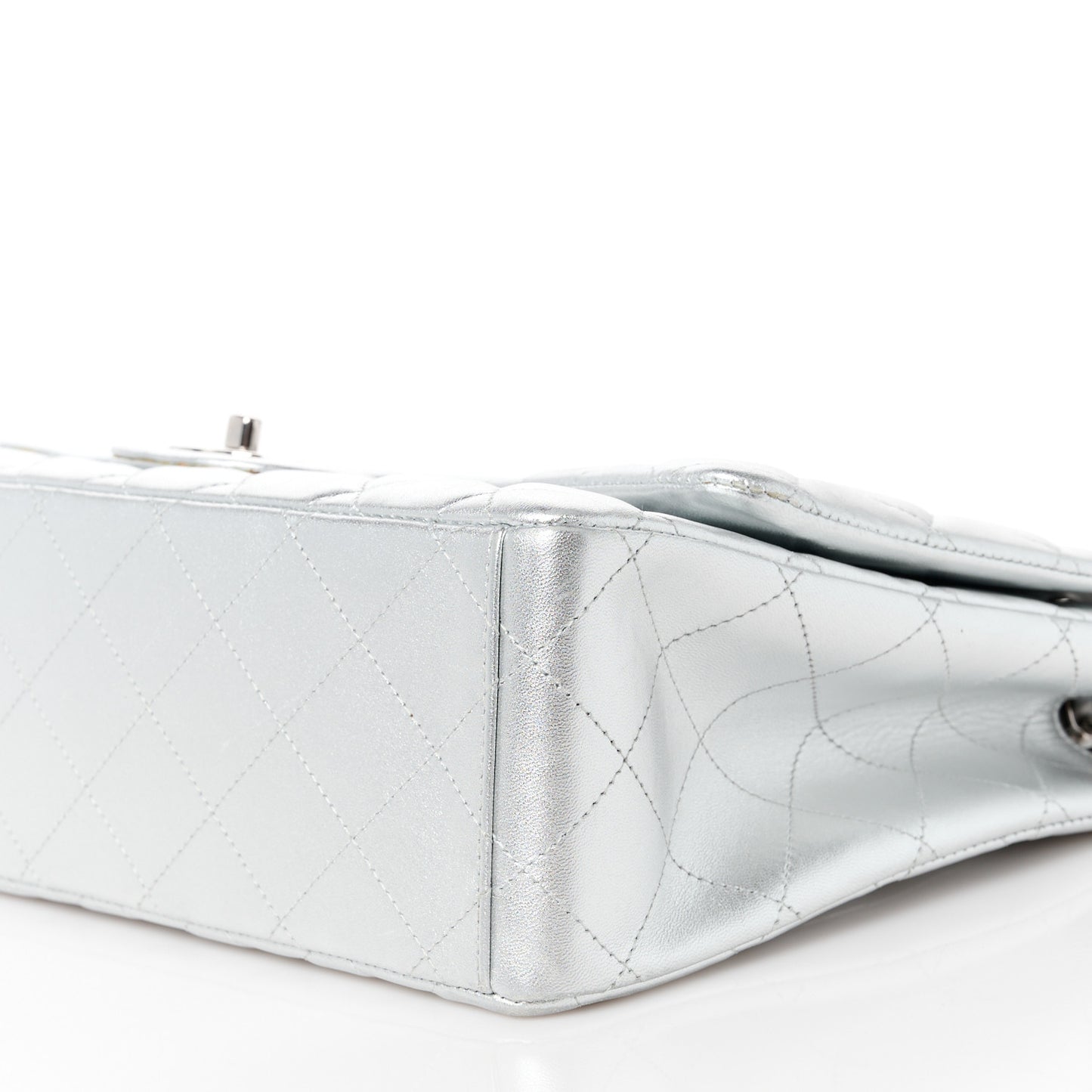 Metallic Lambskin Quilted Maxi Single Flap Silver