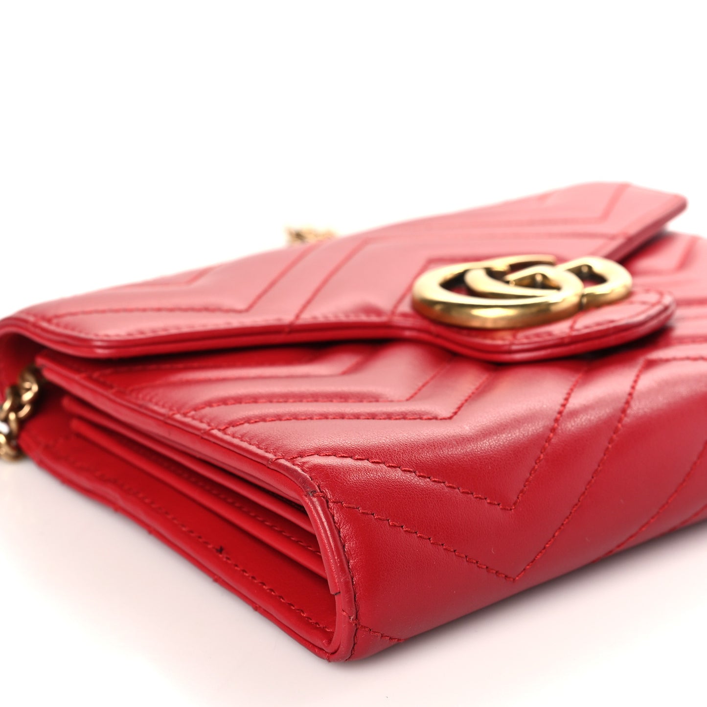 Calfskin Matelasse GG Marmont Chain Wallet Hibiscus Red