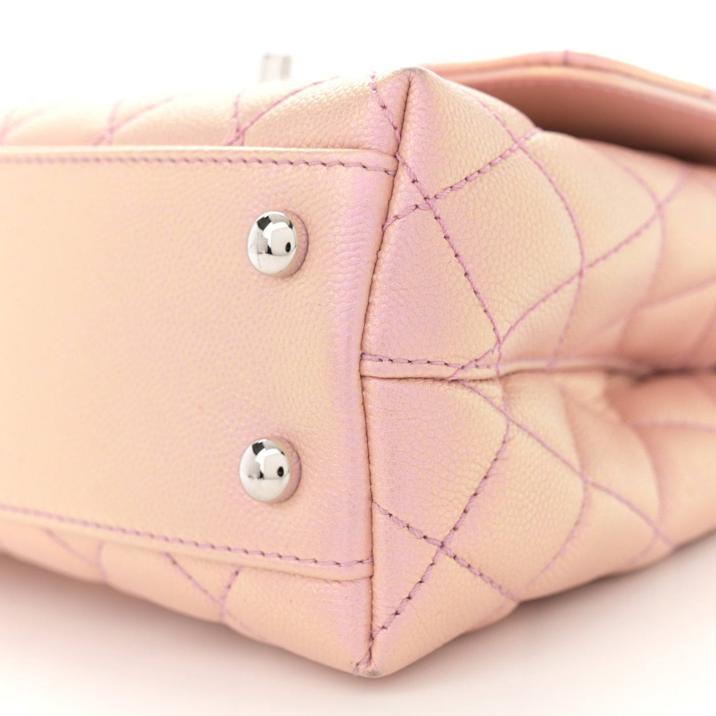Iridescent Caviar Quilted Mini Coco Handle Flap Pink