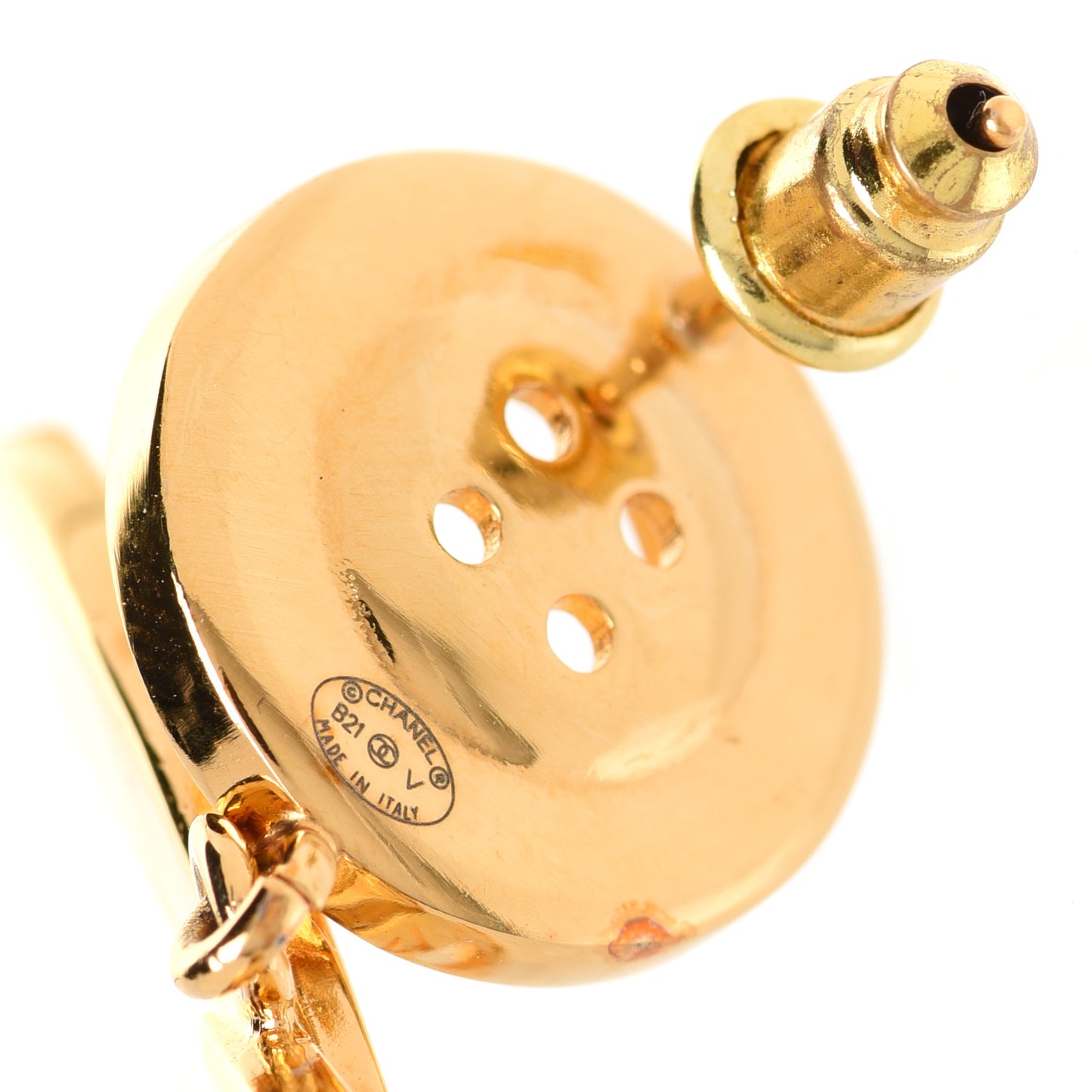 Metal Large Paris Button Earrings Gold