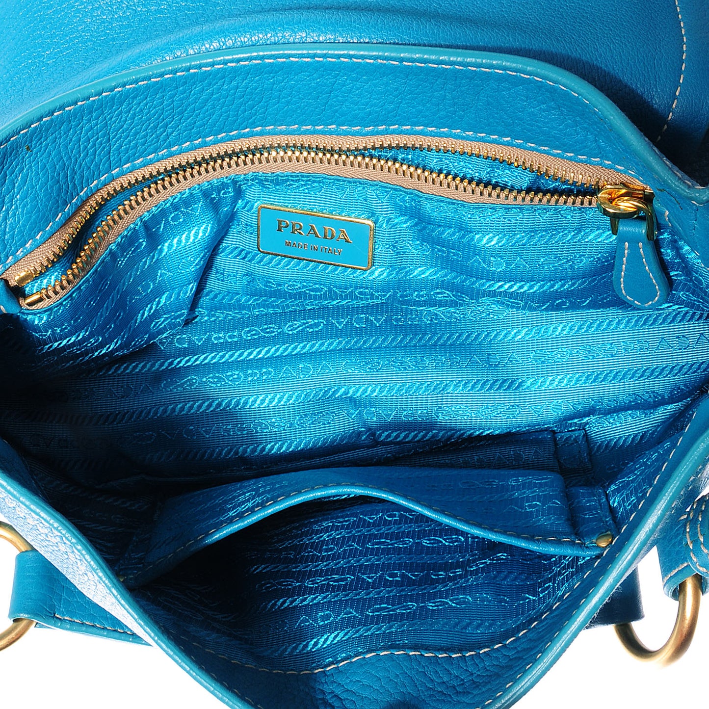 Vitello Daino Pushlock Flap Shoulder Bag Turchese