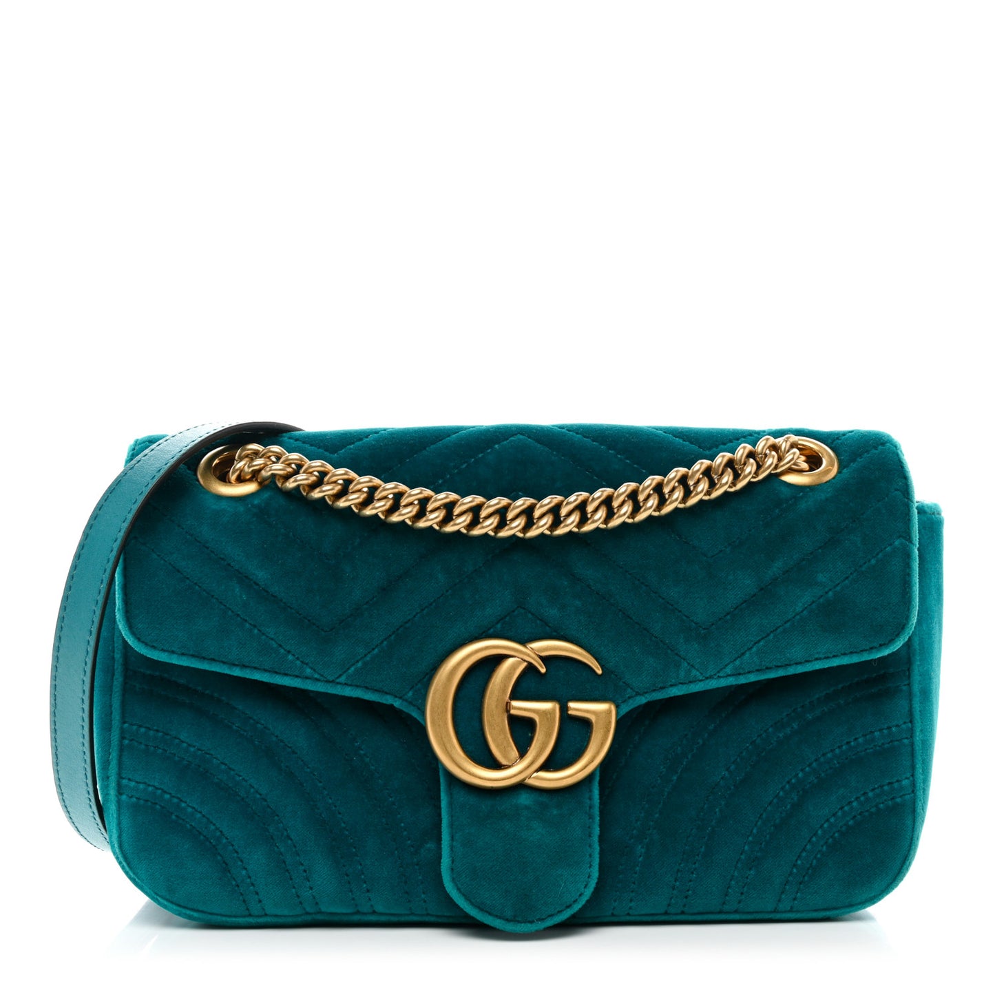 Velvet Matelasse Small GG Marmont Shoulder Bag Pavone Cyan
