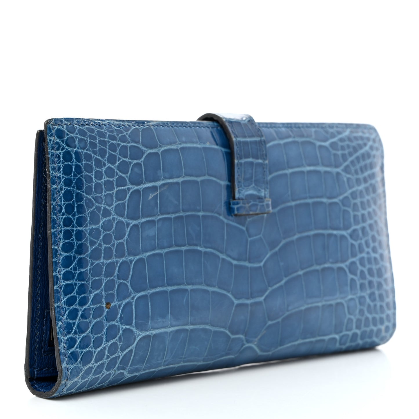 Shiny Alligator Bearn Gusset Wallet Bleu Izmir