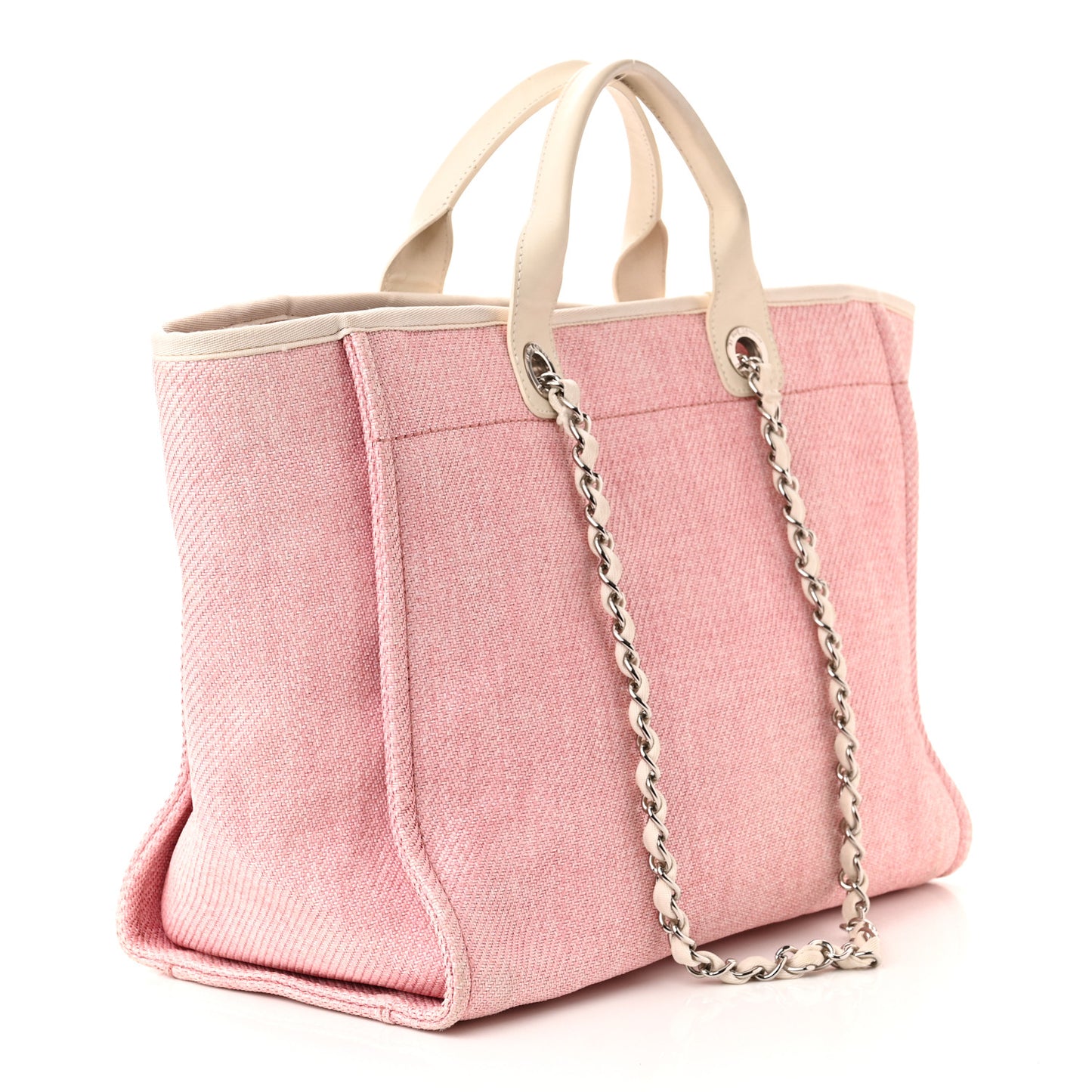 Woven Straw Raffia Medium Deauville Tote Pink White
