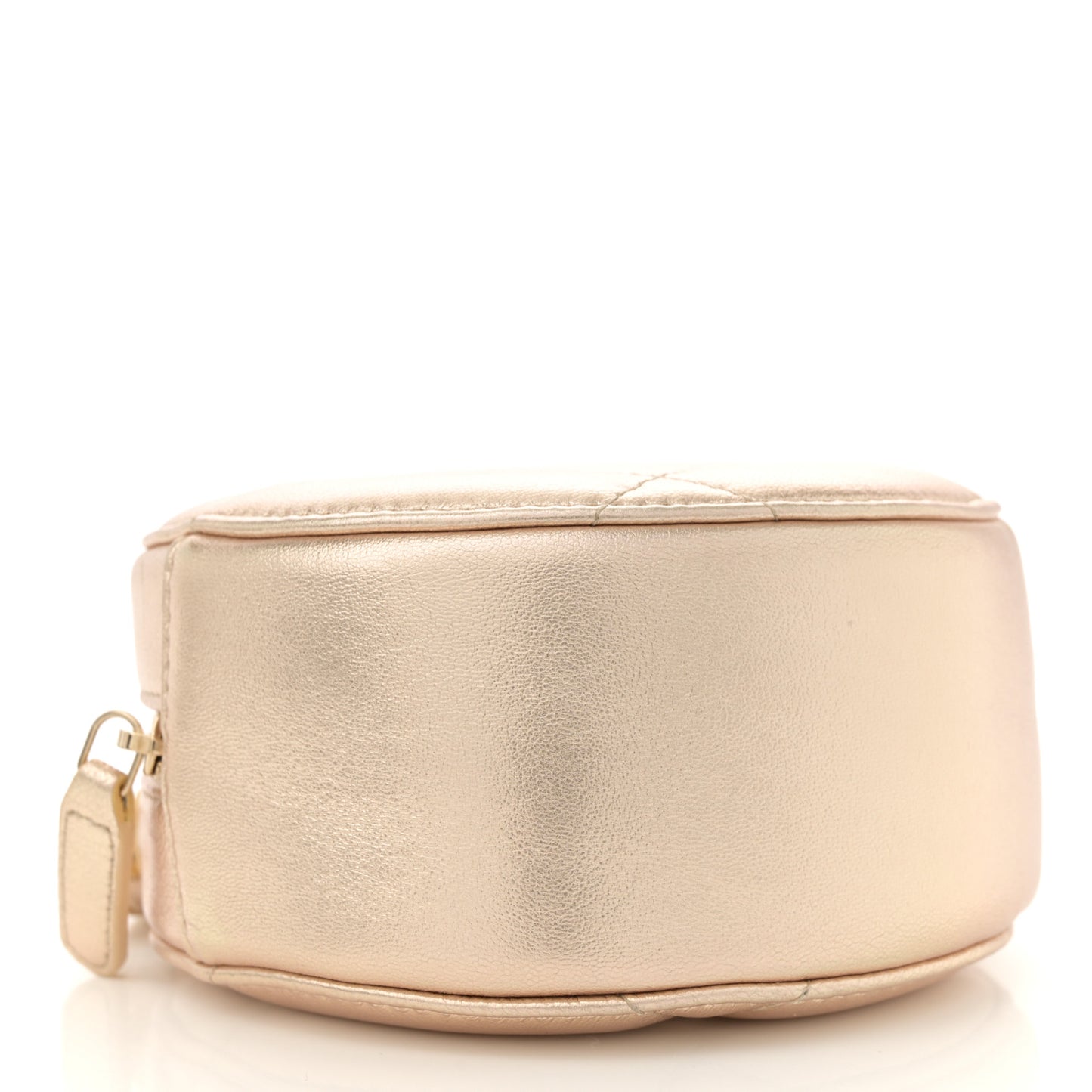 Metallic Lambskin Quilted Chanel 19 Round Clutch With Chain Gold