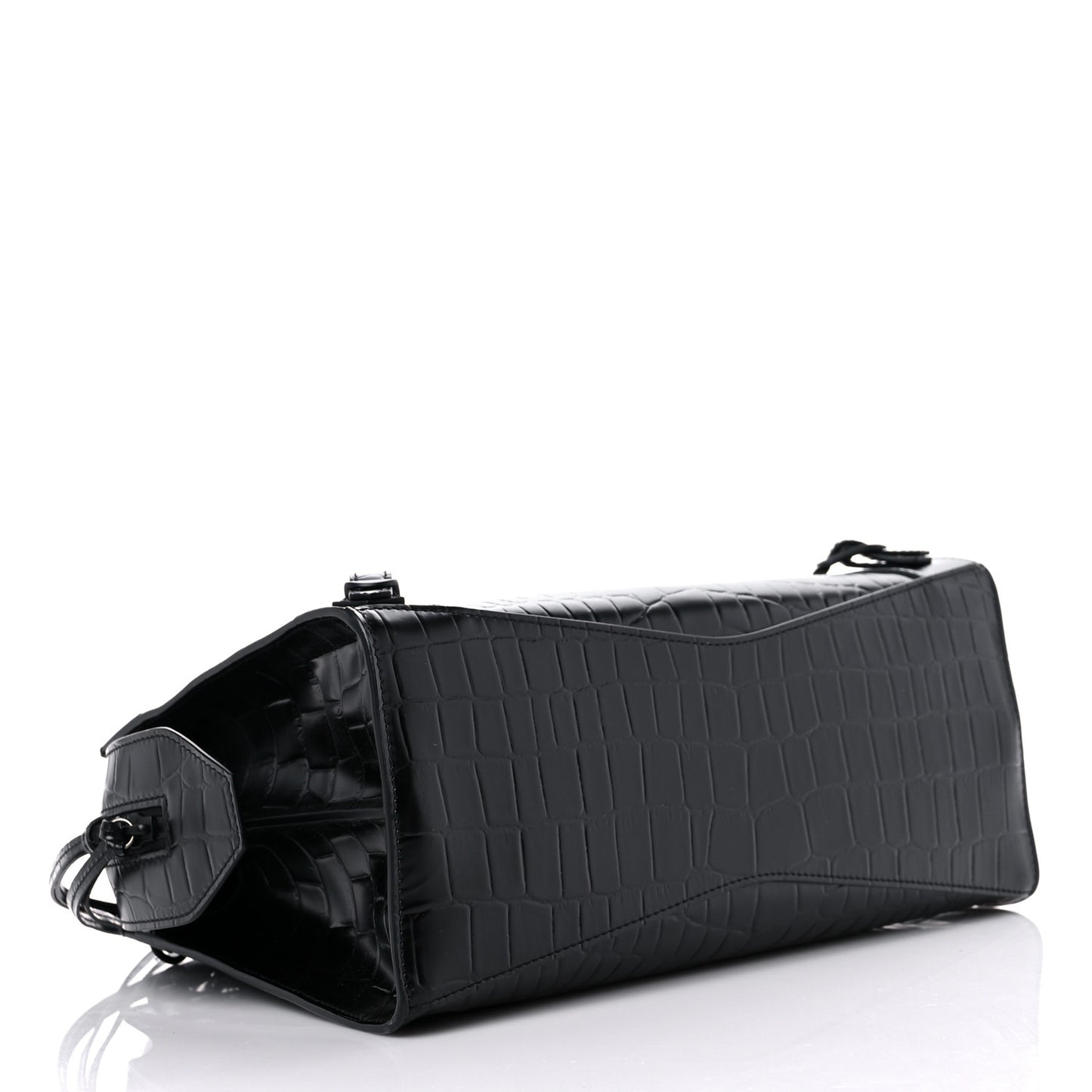Semi Shiny Calfskin Crocodile Embossed Neo Classic Black Hardware S City Black