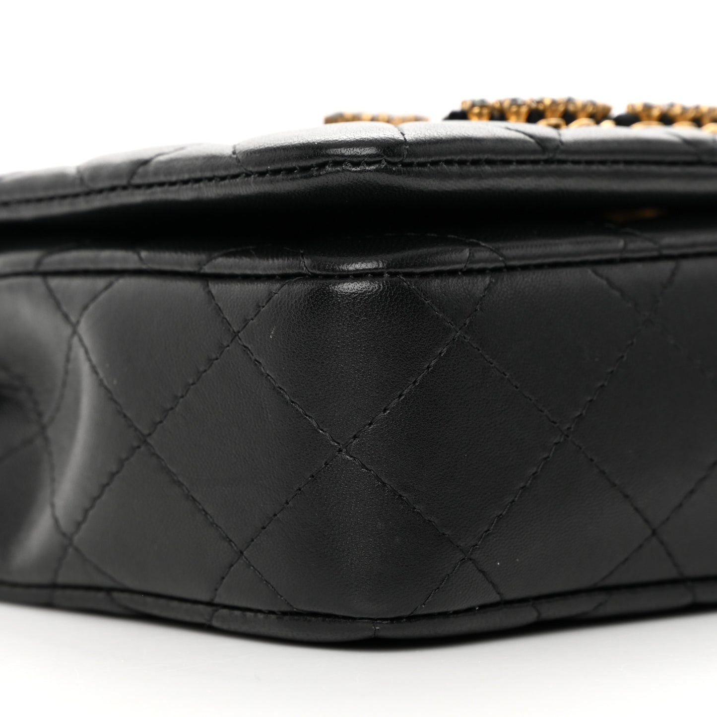 Lambskin Quilted Crystal CC Mini Flap Black