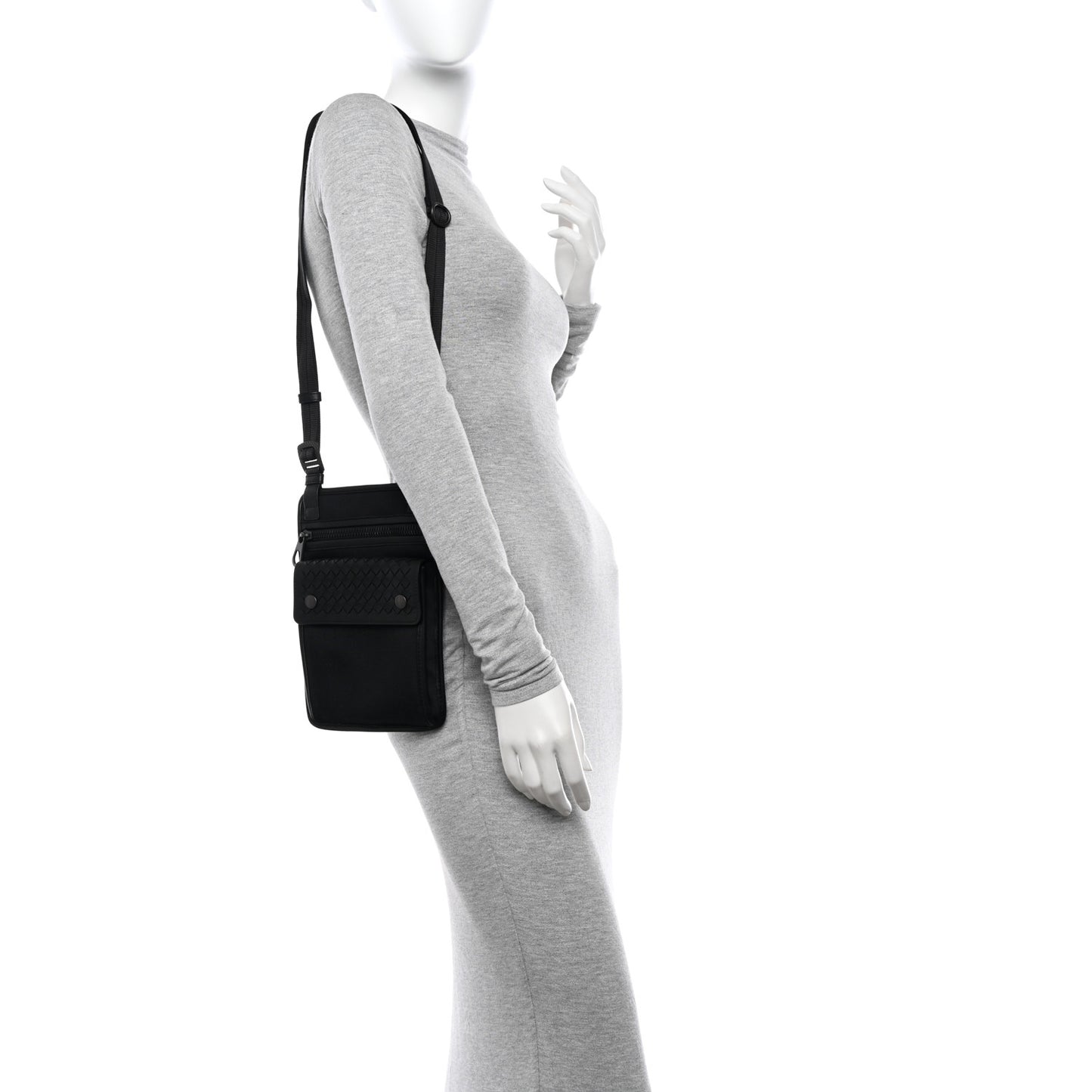 Nappa Intrecciato Nylon High Tech Crossbody Pouch Black