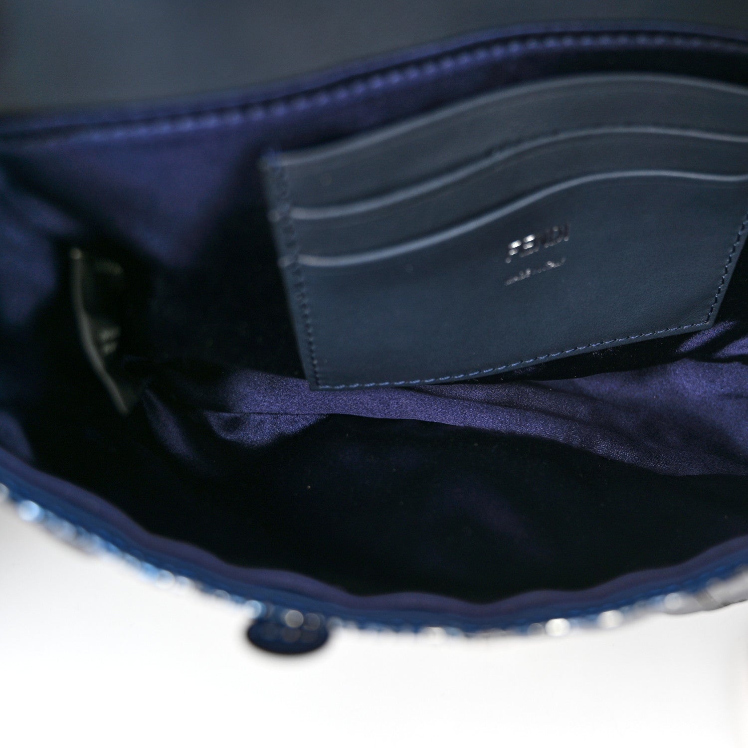 Fendi Sequin Paillettes Vitello Grace Striped Mini Baguette Dark Blue Lunai 5 of 10