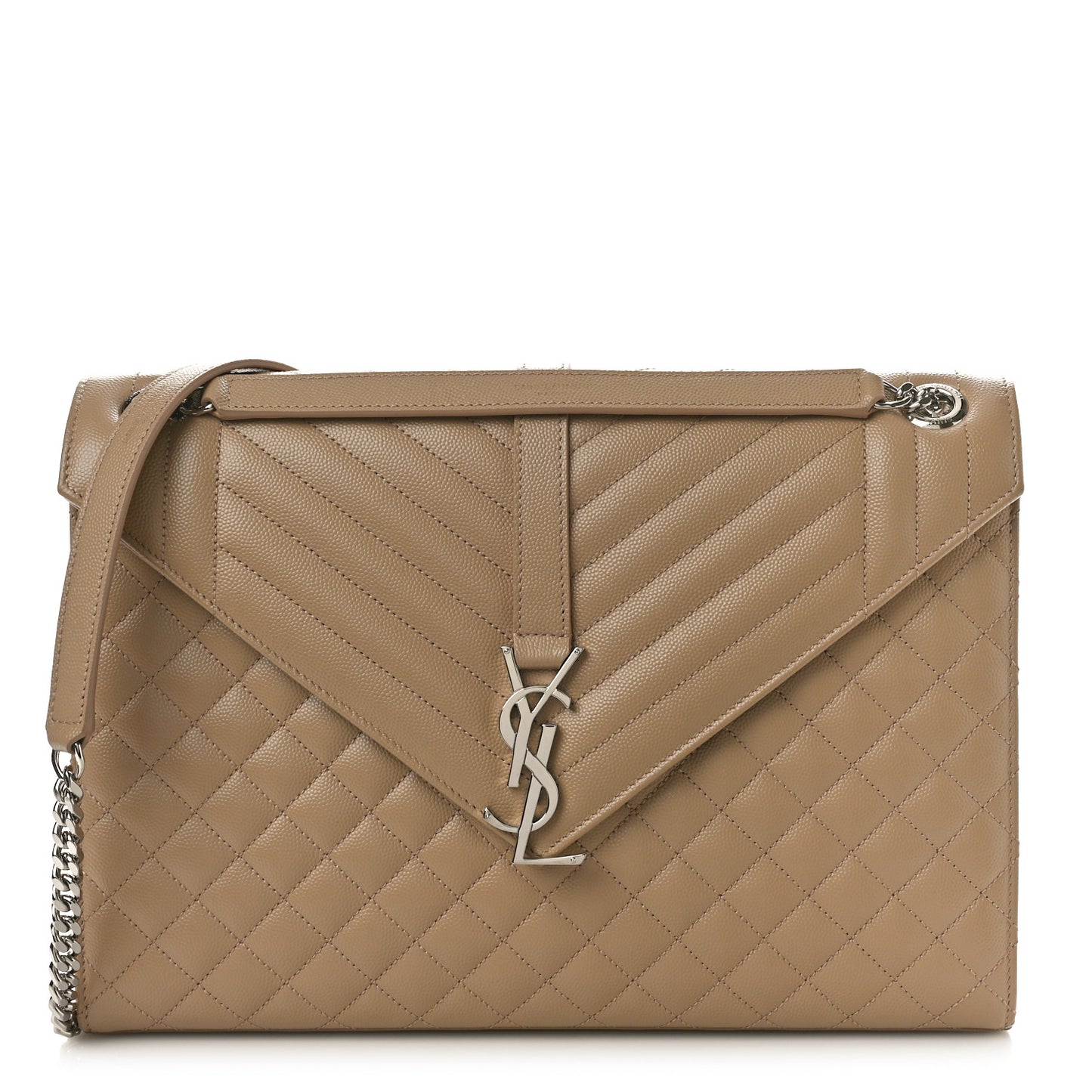 Grain De Poudre Textured Mixed Matelasse Triquilt Large Monogram Satchel Natural Tan