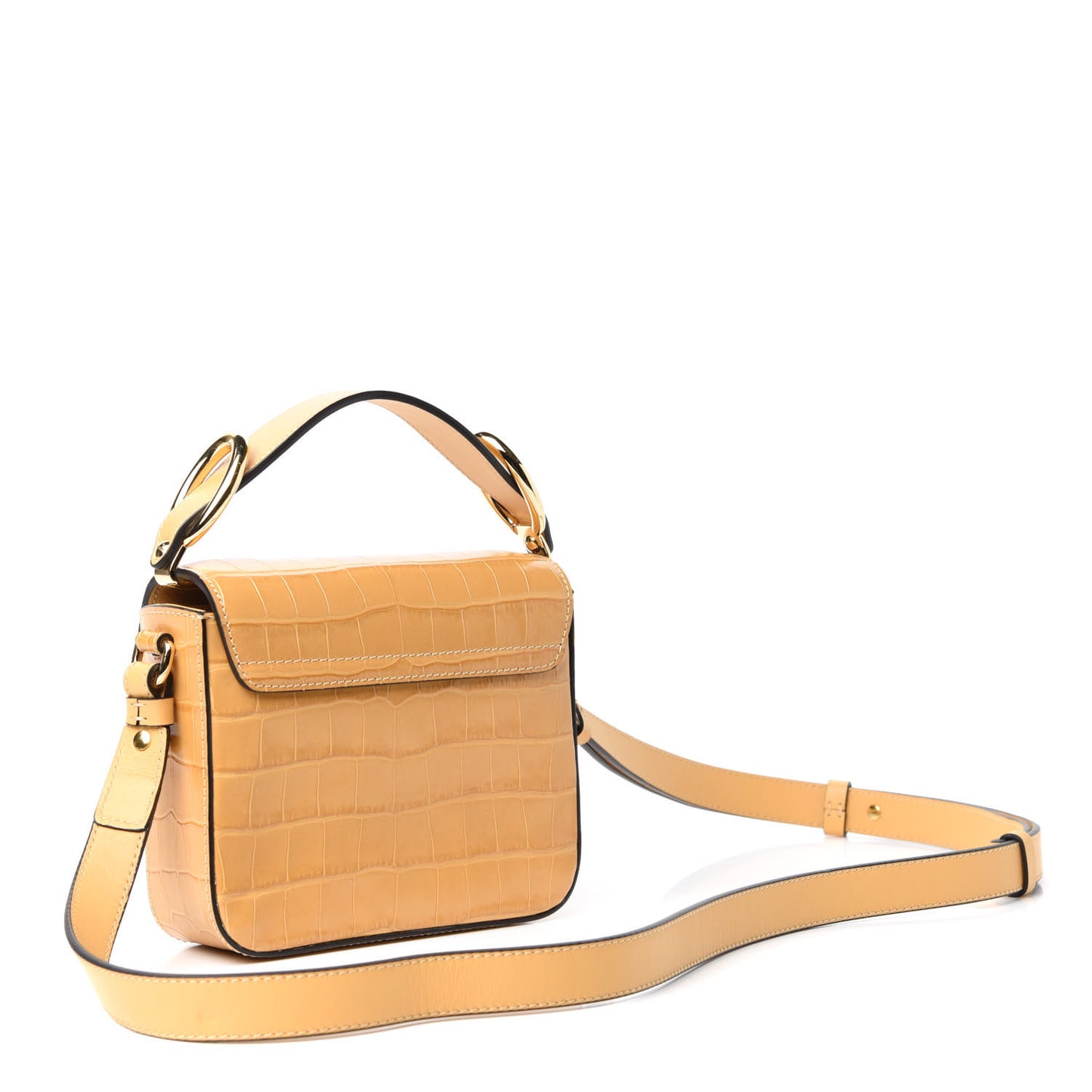 Calfskin Crocodile Embossed Mini C Double Carry Honey Gold