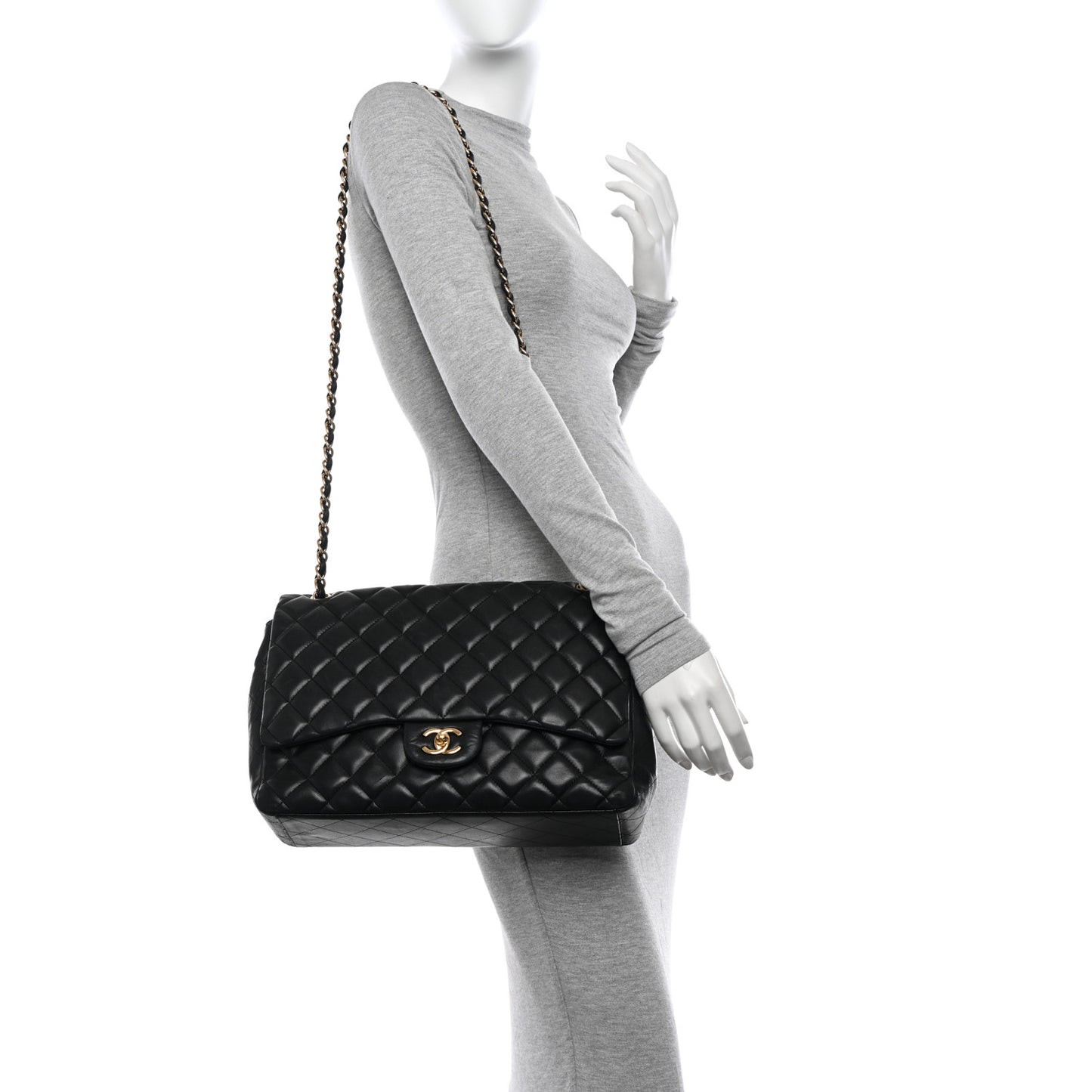 Lambskin Quilted Maxi Single Flap Black