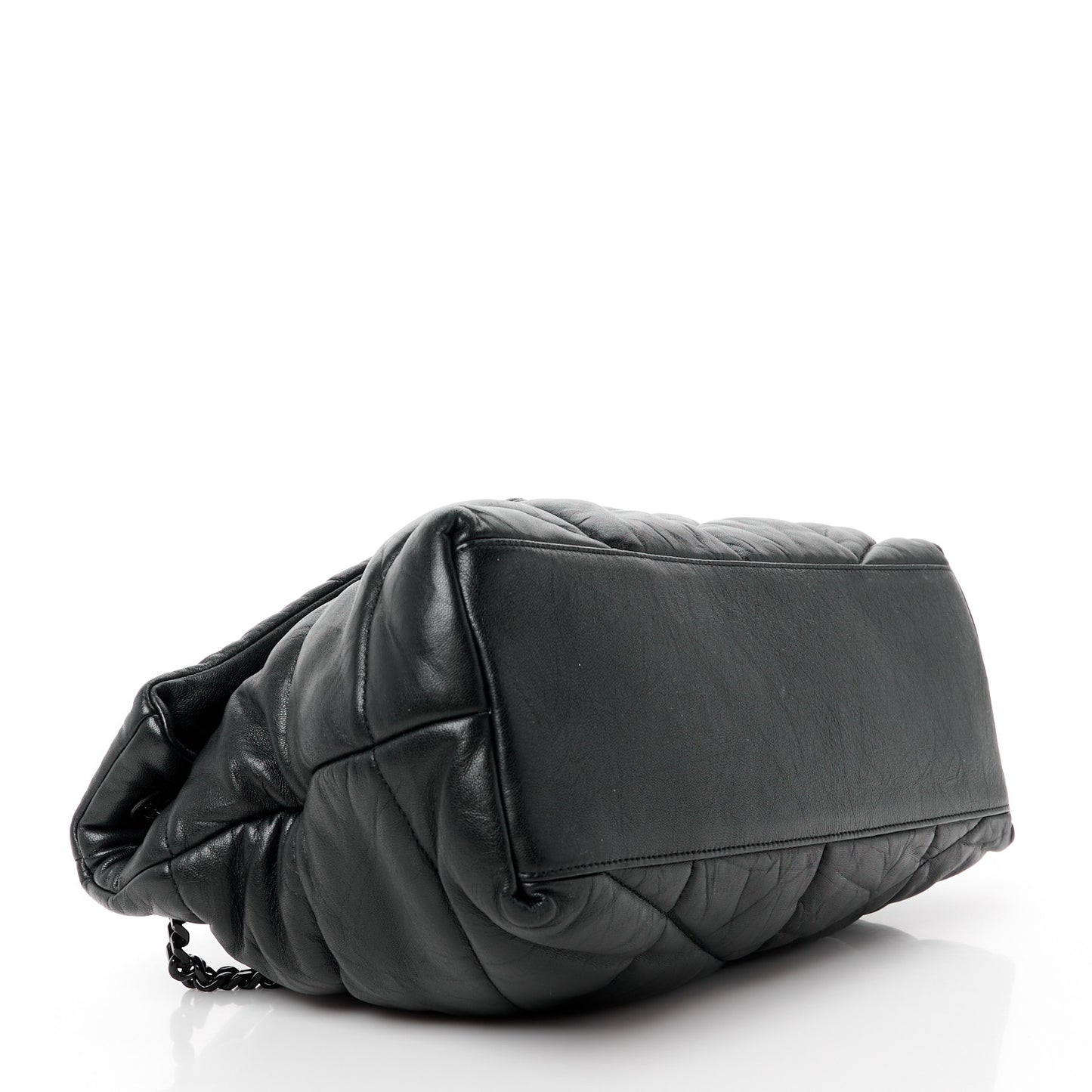 Lambskin Quilted Monogram Monochrome Medium Loulou Puffer Chain Satchel Black