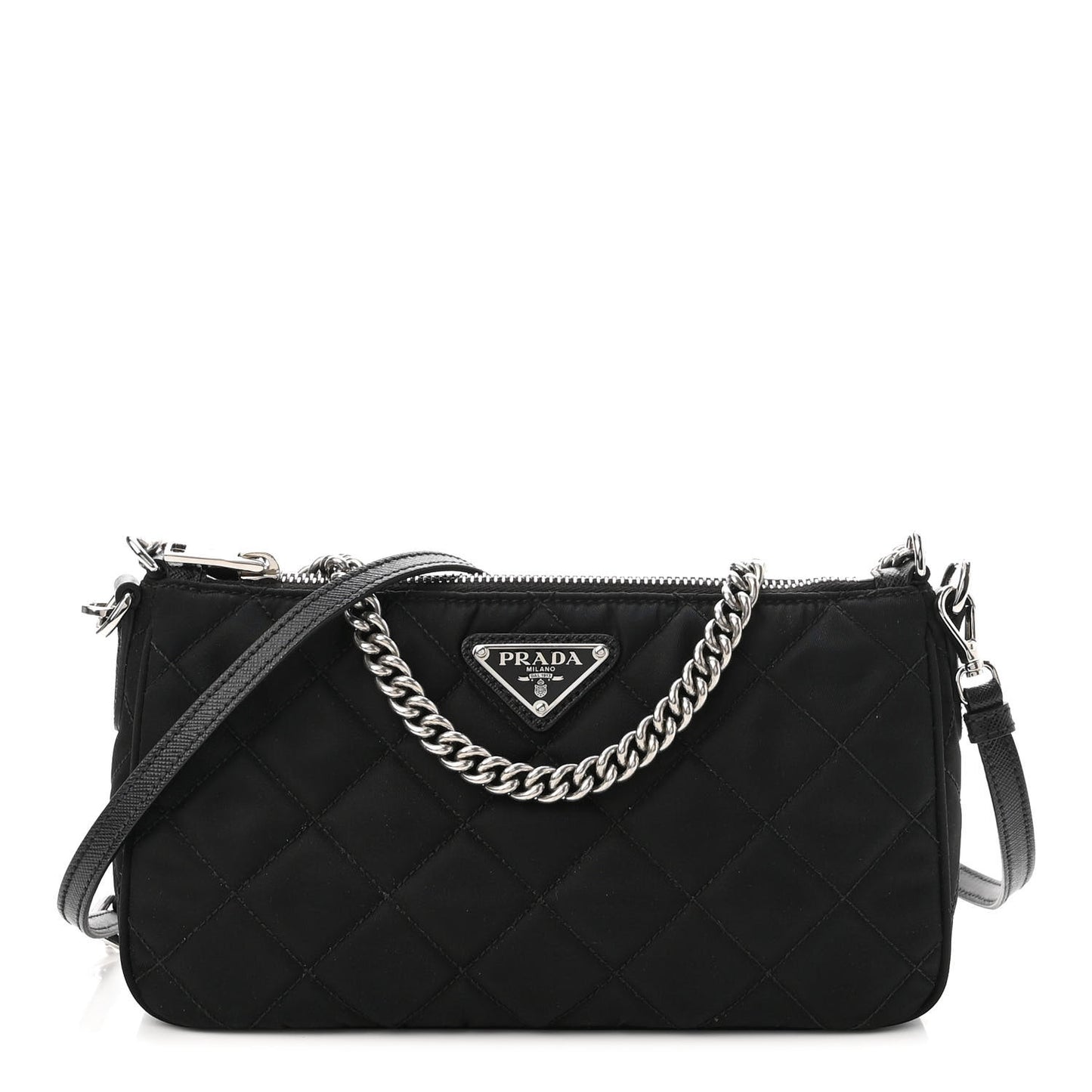 Nylon Tessuto Impuntu Quilted Crossbody Bag Black