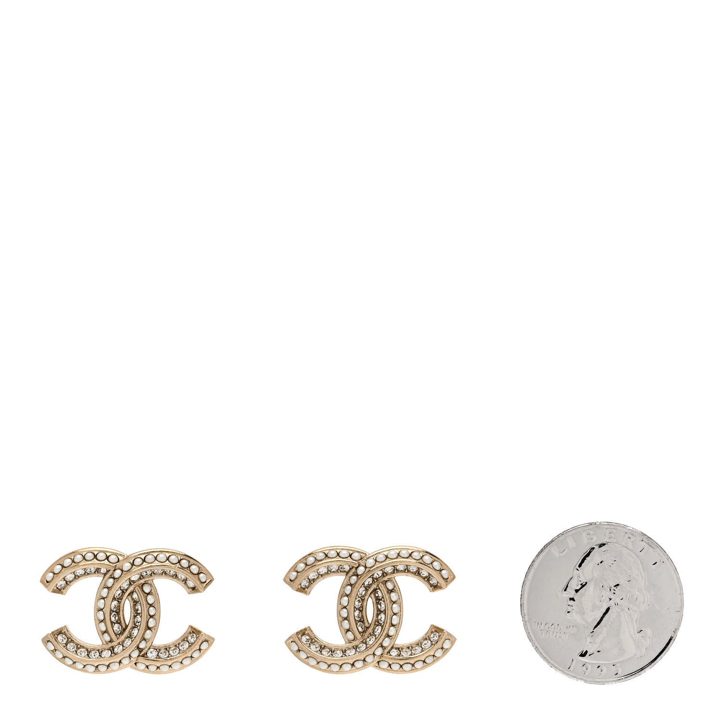 Crystal Pearl Chain Mania CC Earrings Gold