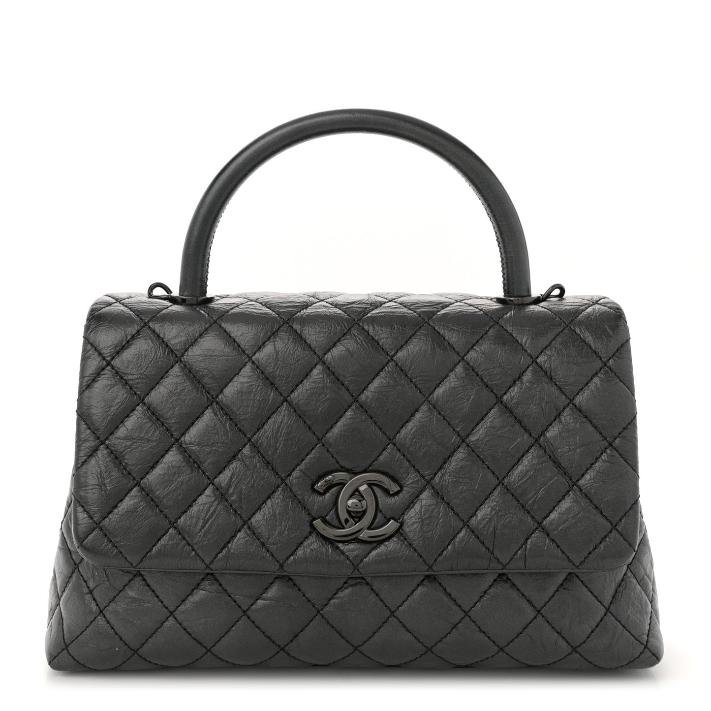 Aged Calfskin Quilted Small Coco Handle Flap So Black