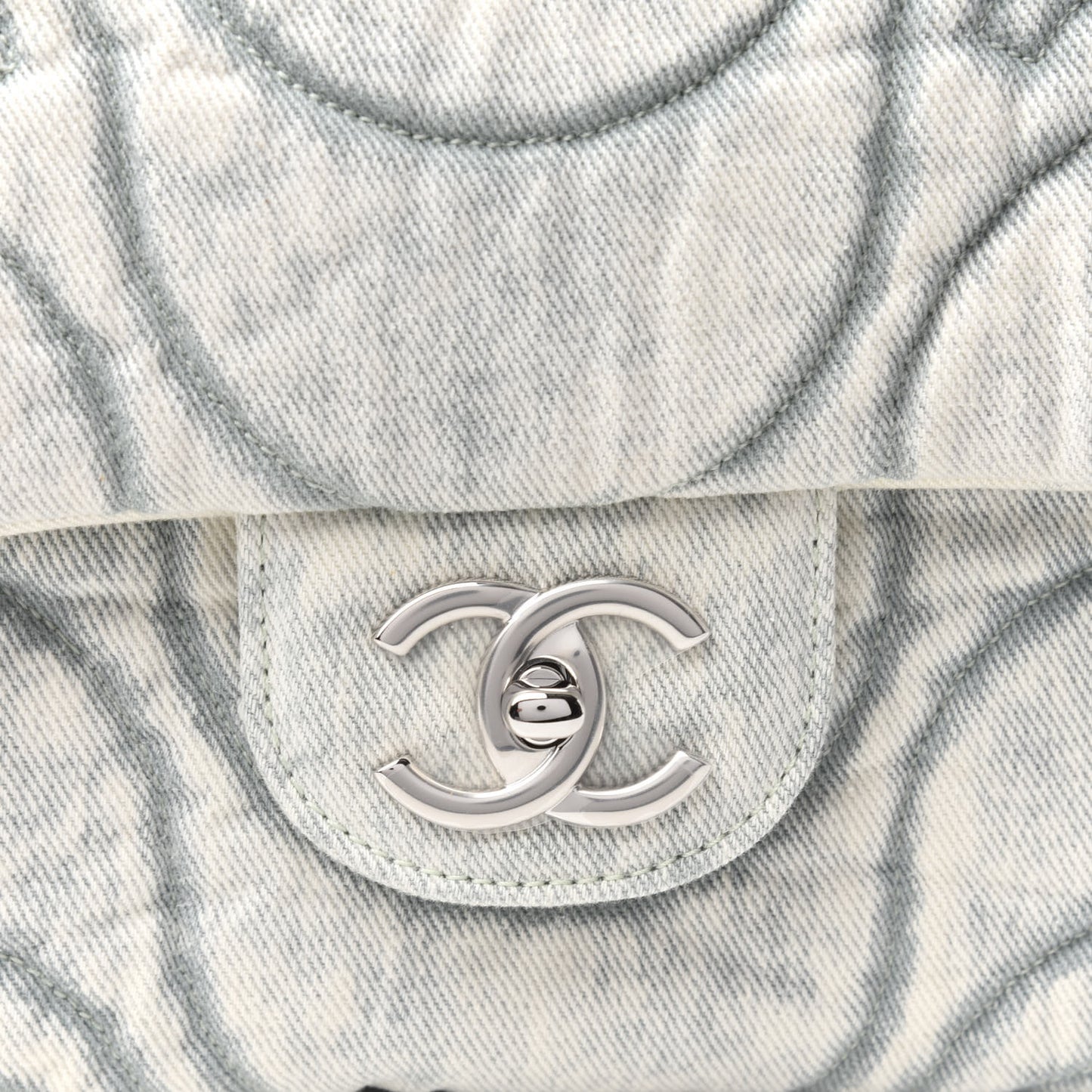 Denim Embossed CC Logo Print Jumbo Single Flap Blue