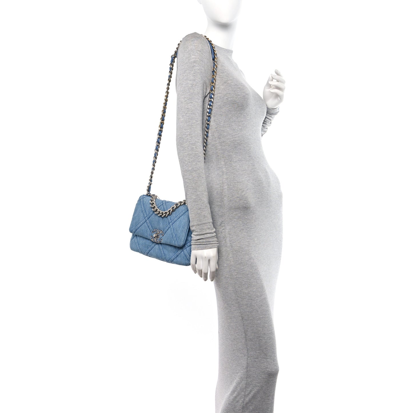 Denim Quilted Medium Chanel 19 Flap Blue
