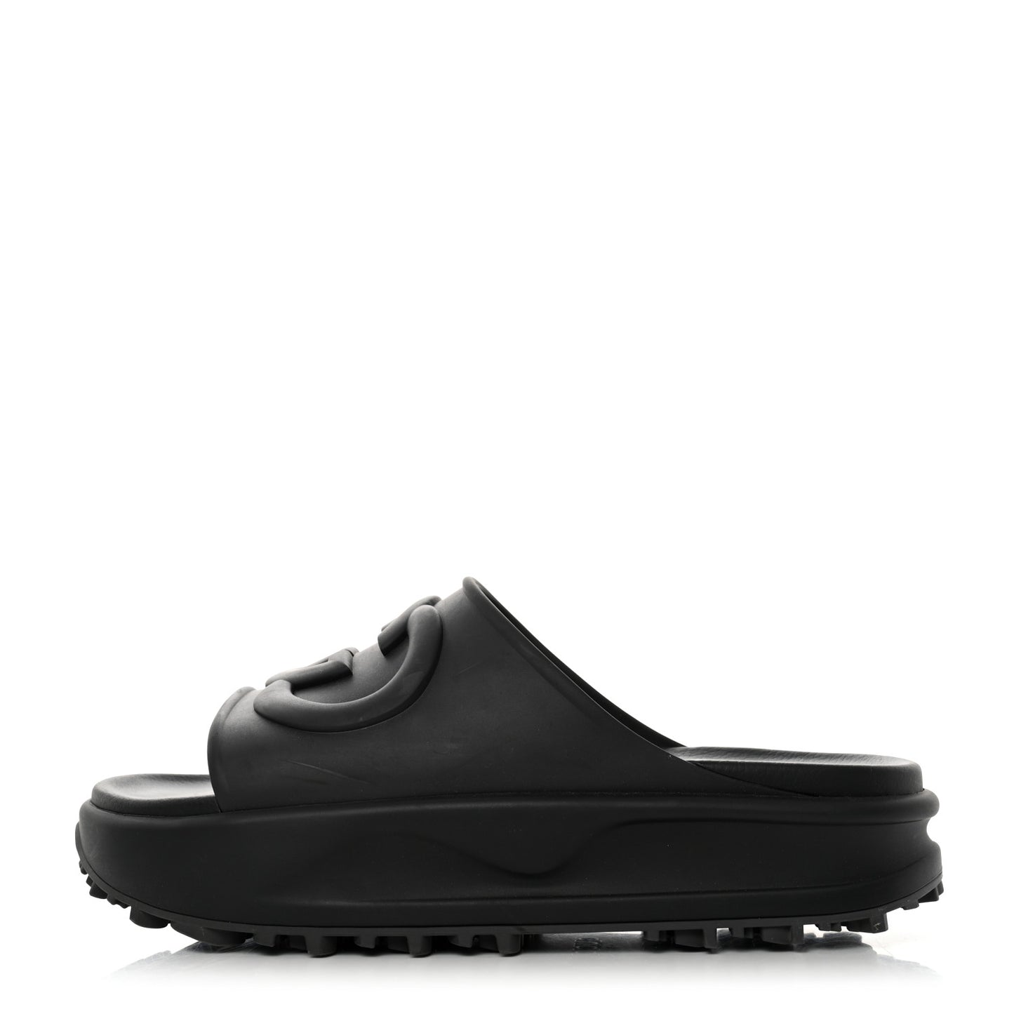 Soft Rubber Mens Interlocking G Platform 42mm Slide Sandals 12 Black