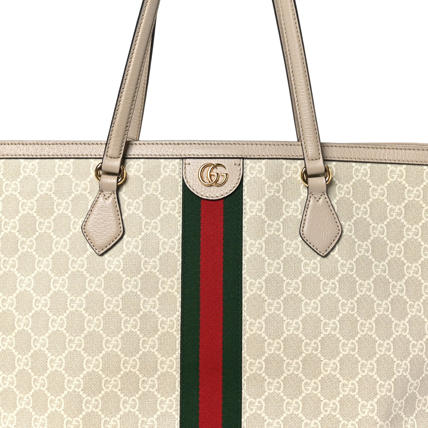 GG Supreme Monogram Textured Dollar Calfskin Web Medium Ophidia Shopping Tote Beige Mystic White Oatmeal