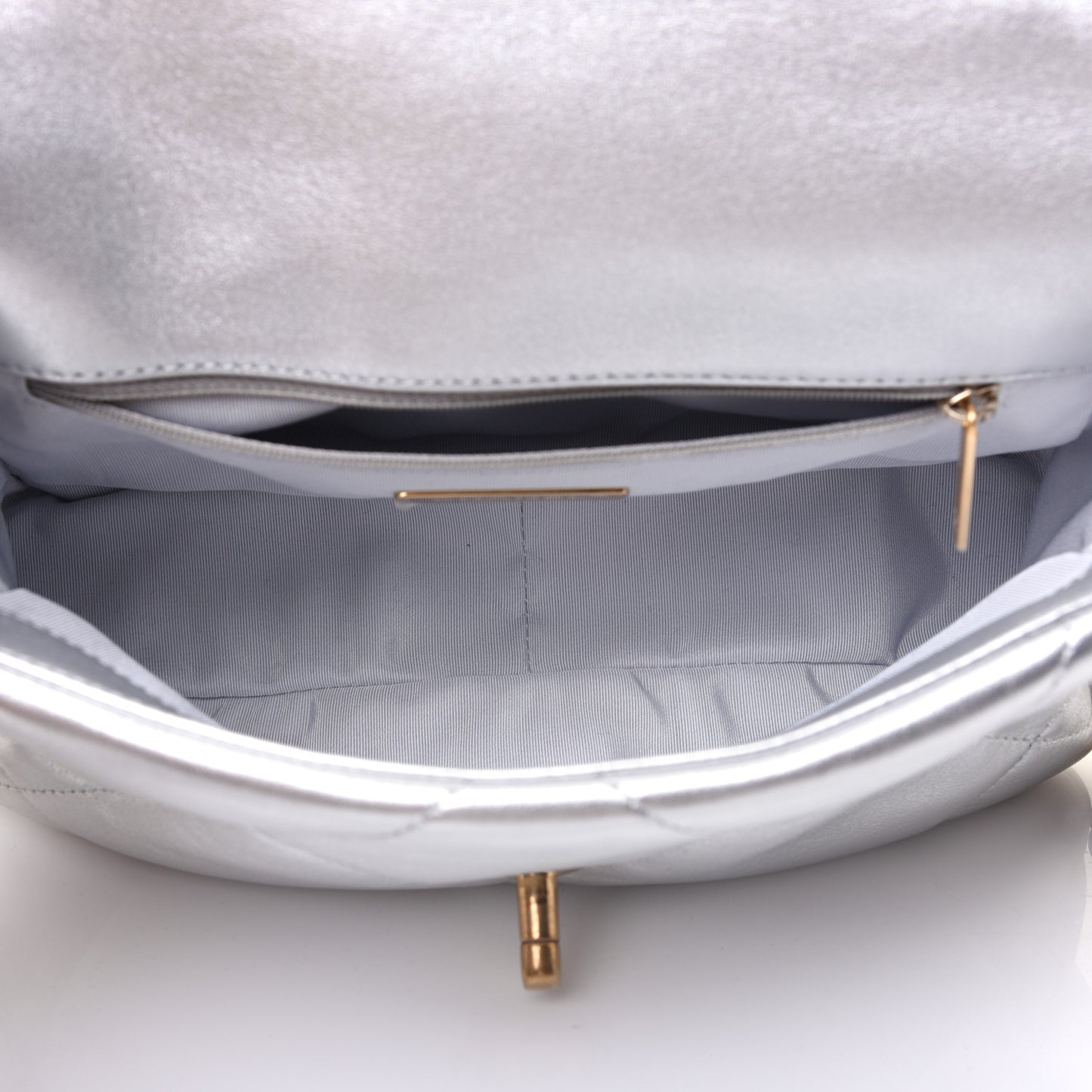 Metallic Lambskin Quilted Medium Chanel 19 Flap Silver