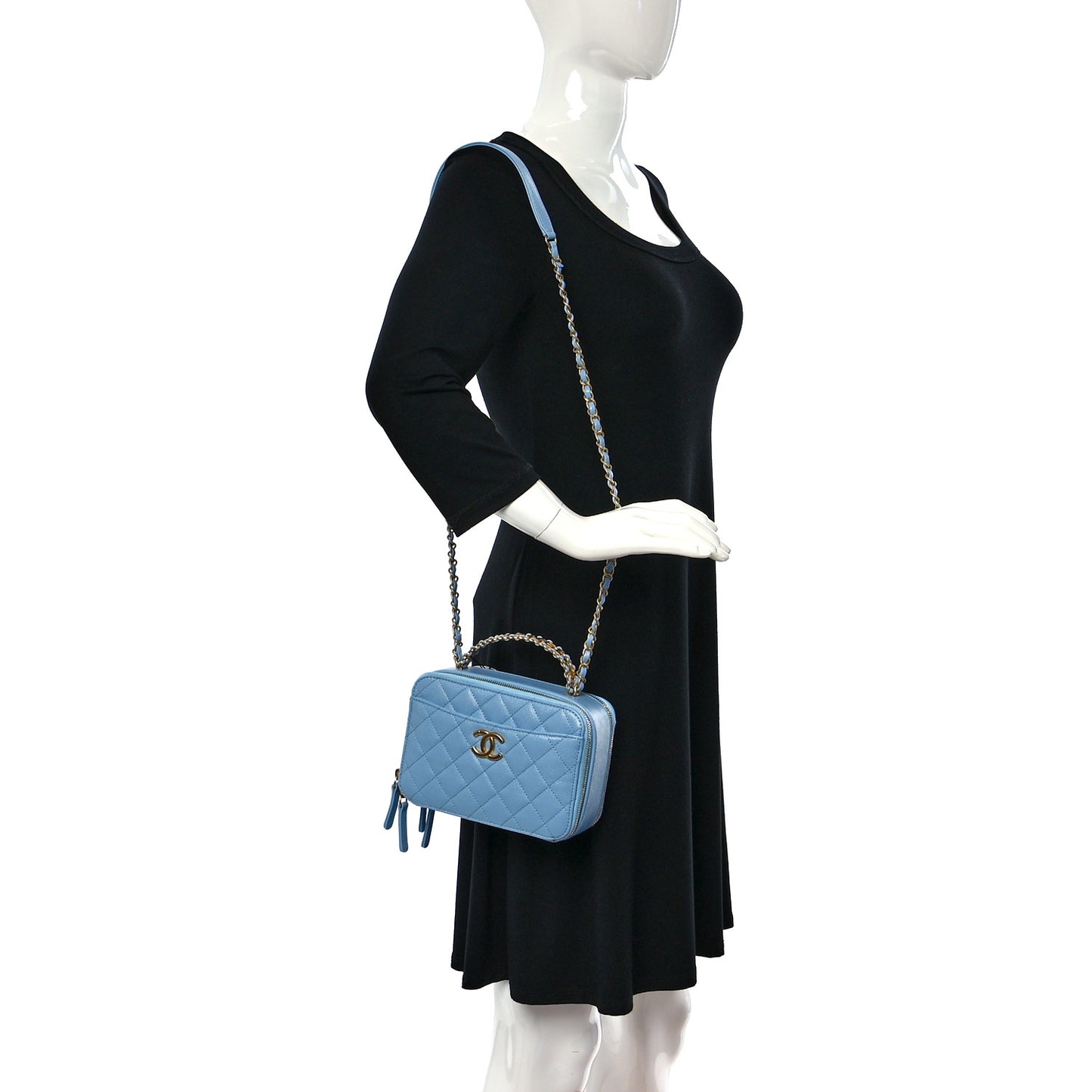 Caviar Quilted Small Pick Me Up Vanity Case Light Blue