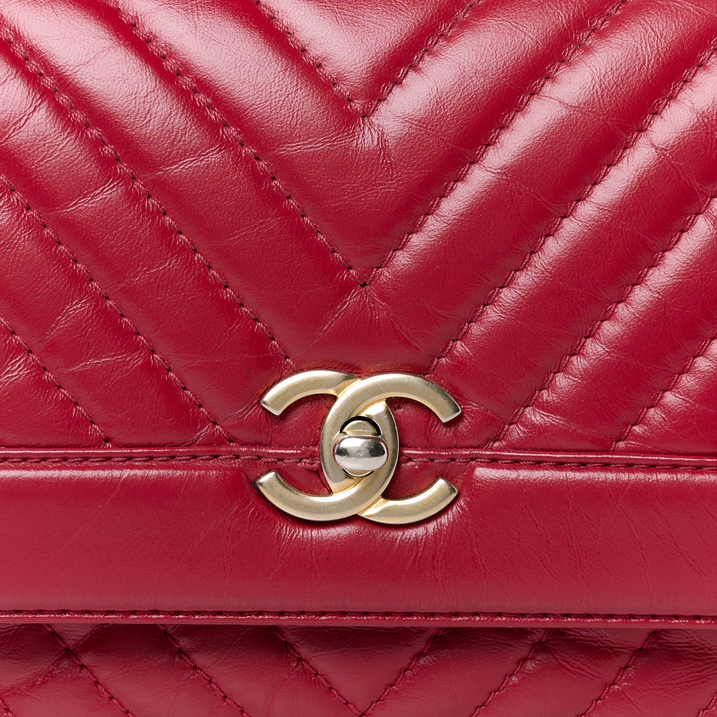Calfskin Chevron Quilted Top Handle Flap Red