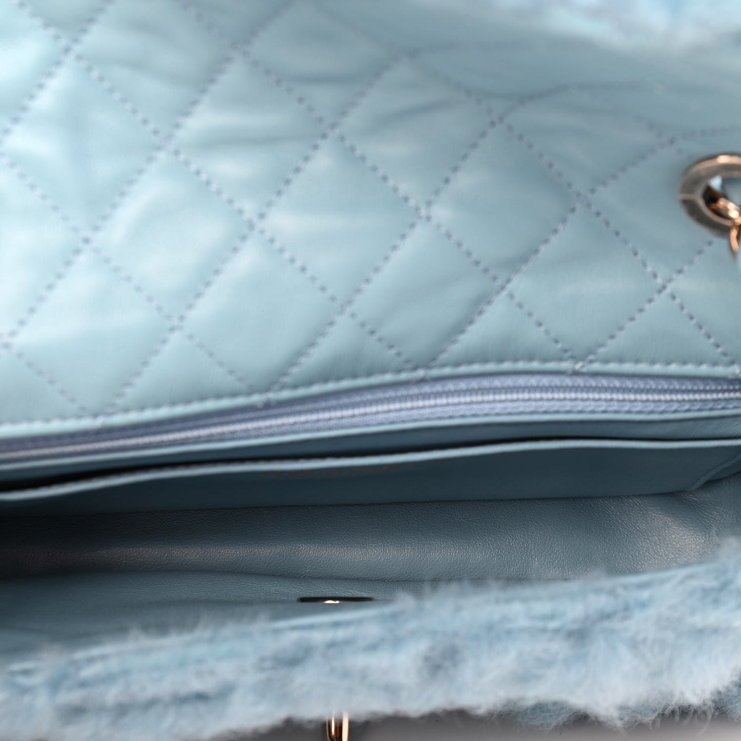 Shearling Lambskin Quilted Flap Blue