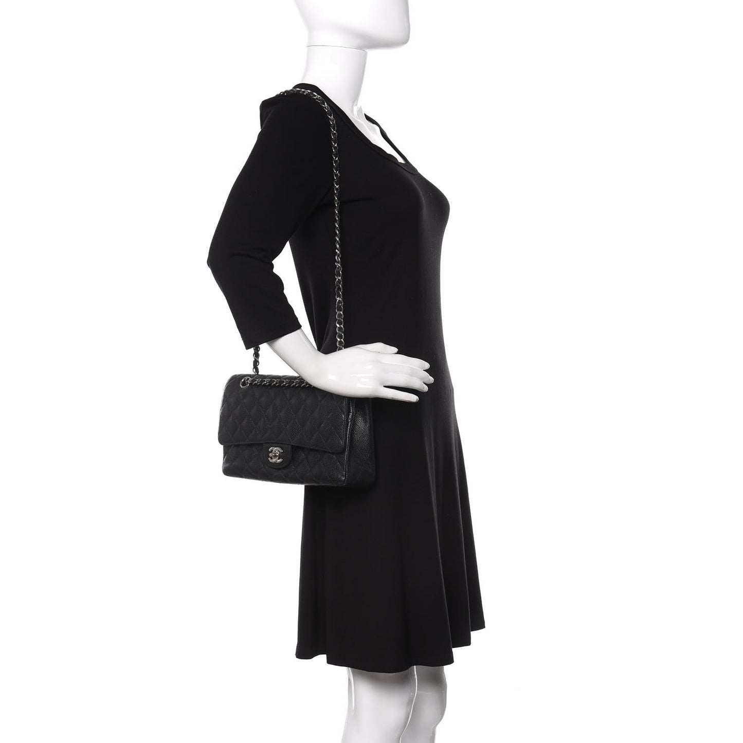 Caviar Quilted Medium Double Flap Black