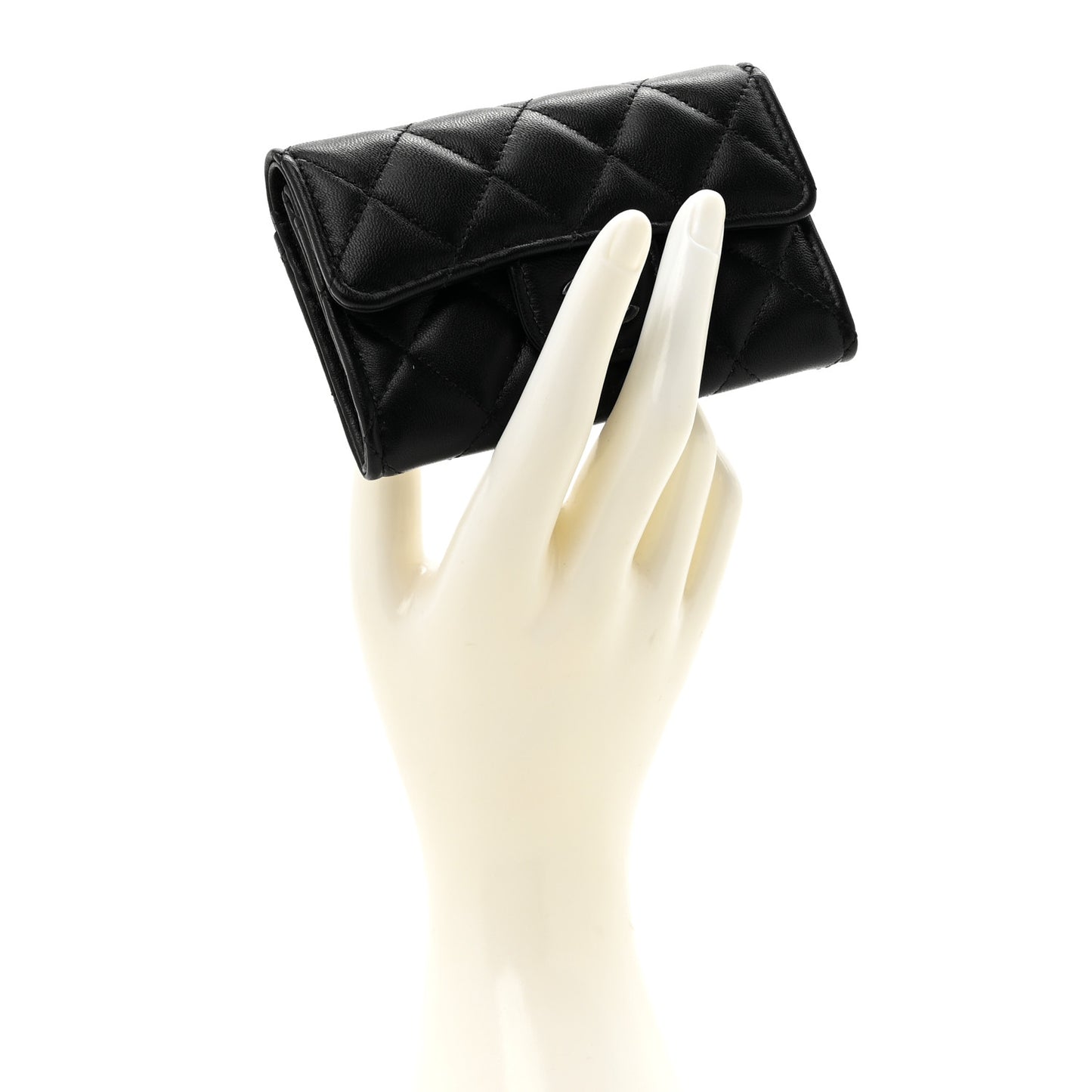 Lambskin Quilted Flap Card Holder Wallet So Black